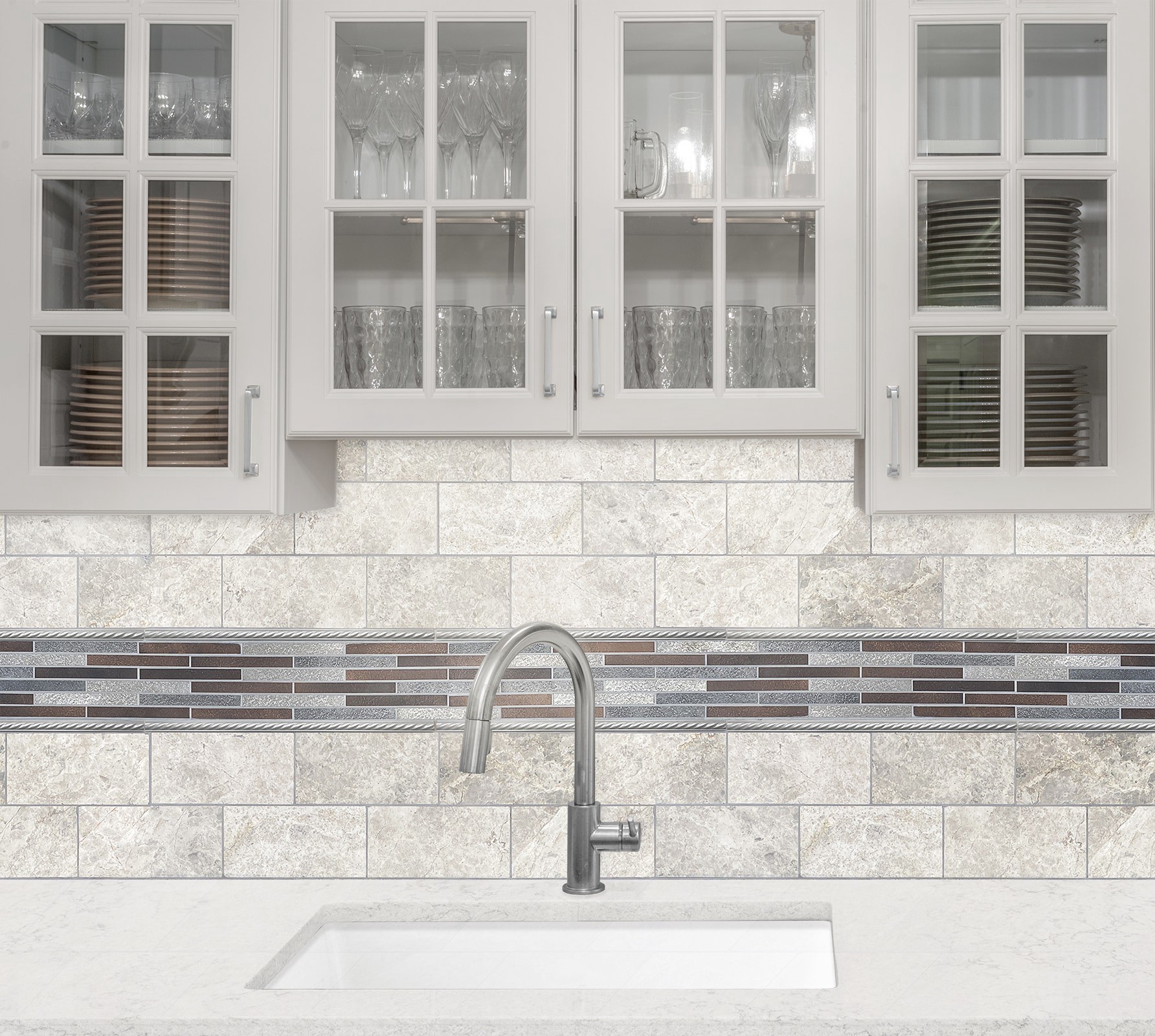 slide 3 of 6, allen + roth Brushed Nickel 1/2-in x 12-in Metallic Composite Pencil Tile, 1 ct