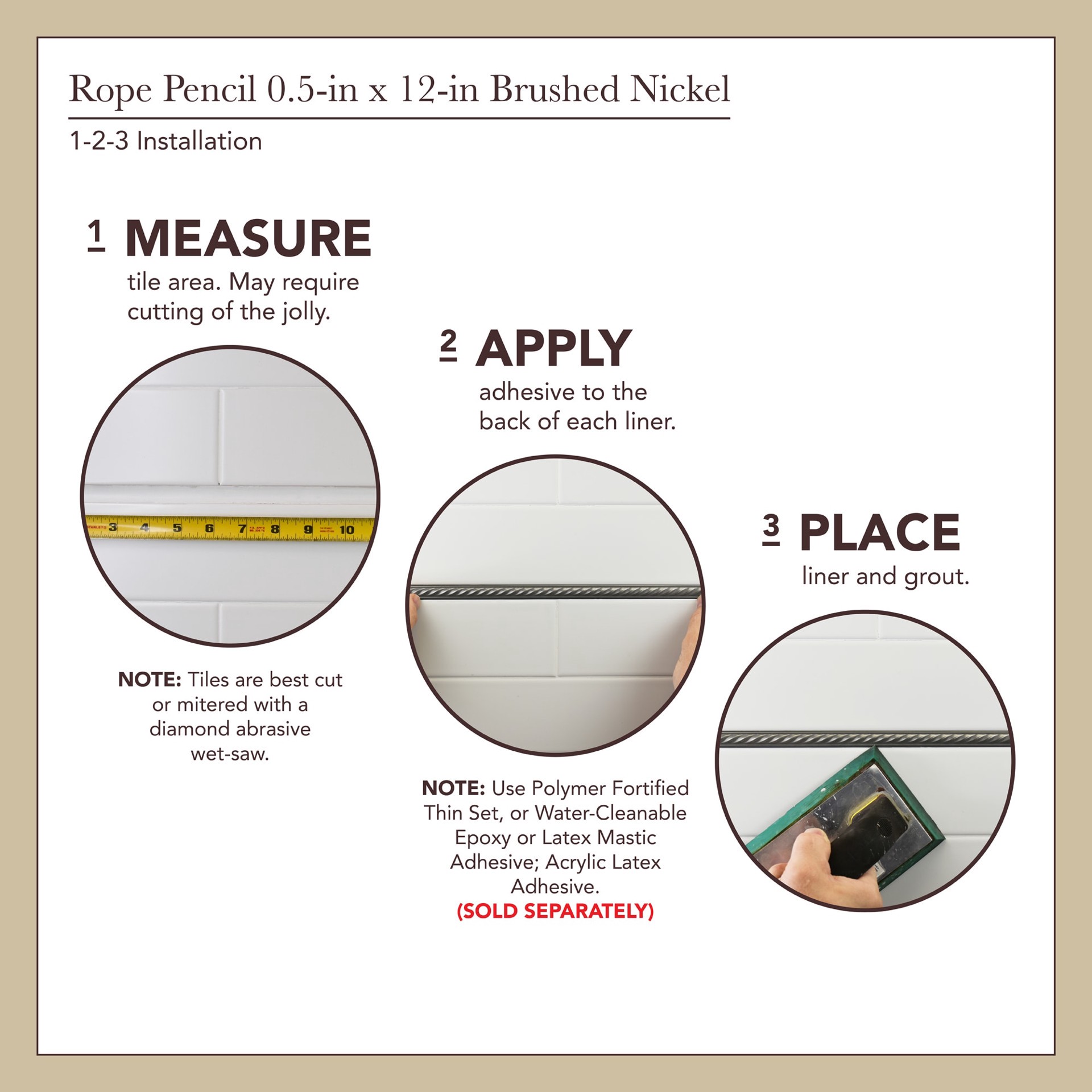 slide 6 of 6, allen + roth Brushed Nickel 1/2-in x 12-in Metallic Composite Pencil Tile, 1 ct