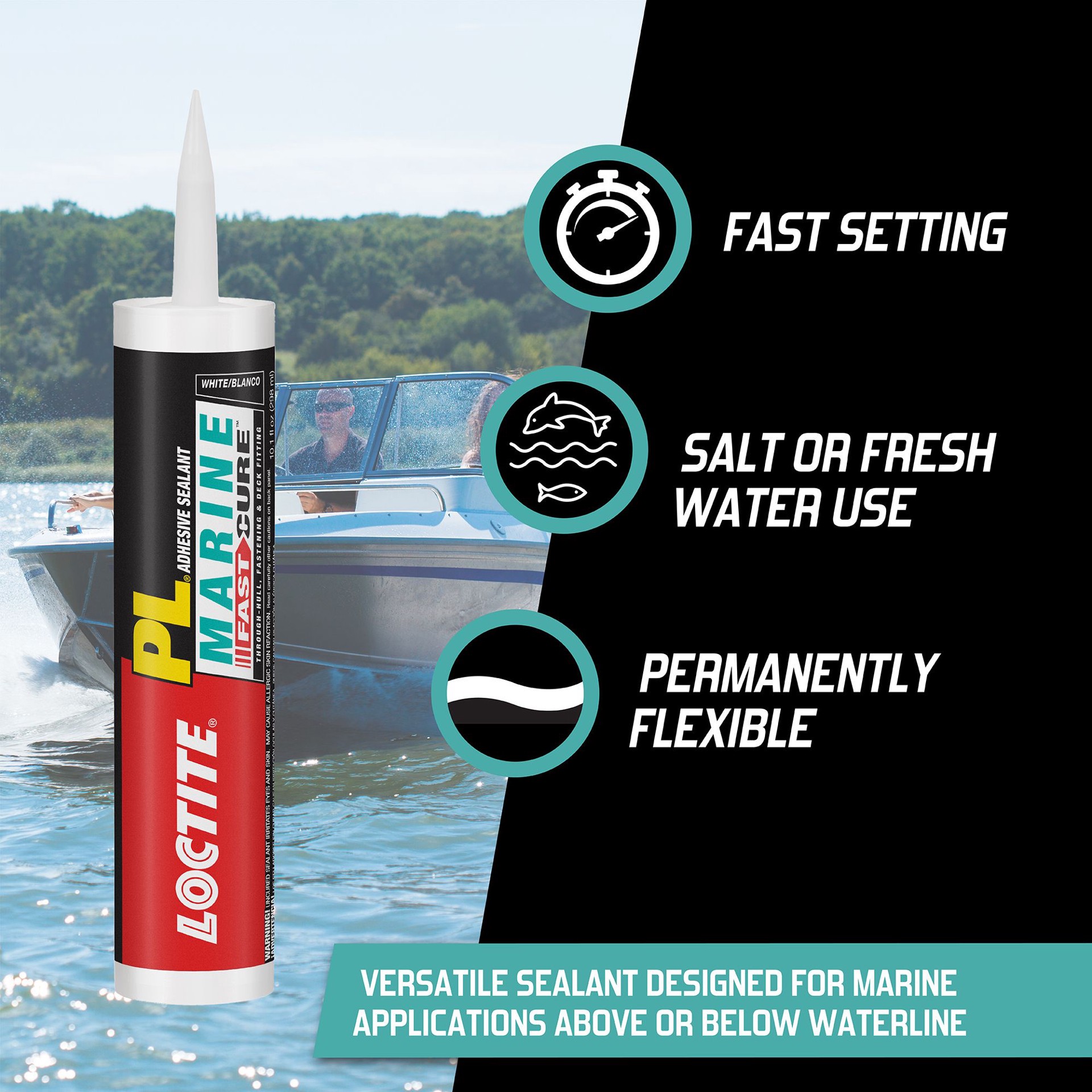 slide 4 of 6, LOCTITE PL Marine Fast Cure 10.1-oz Exterior and Specialty White Paintable Advanced Sealant Caulk, 1 ct