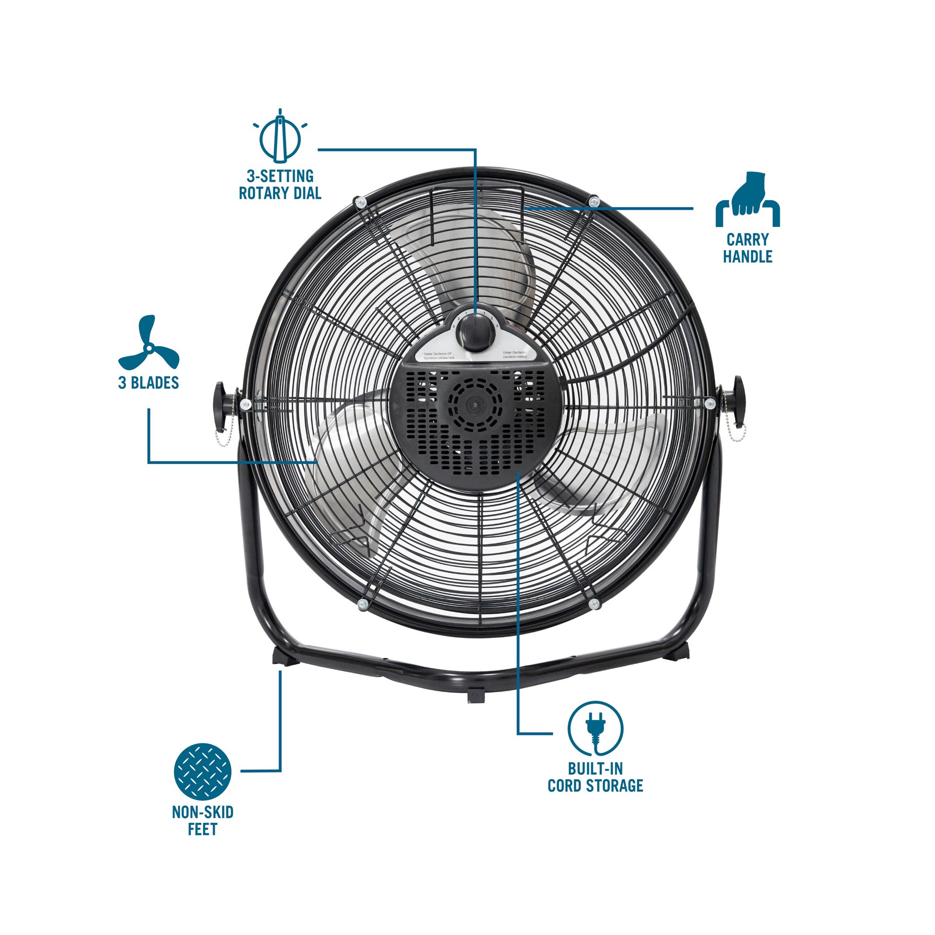 slide 3 of 6, Utilitech 18-in 120 -Volt 3 -Speed High Velocity Indoor Black Oscillating Floor Fan, 1 ct