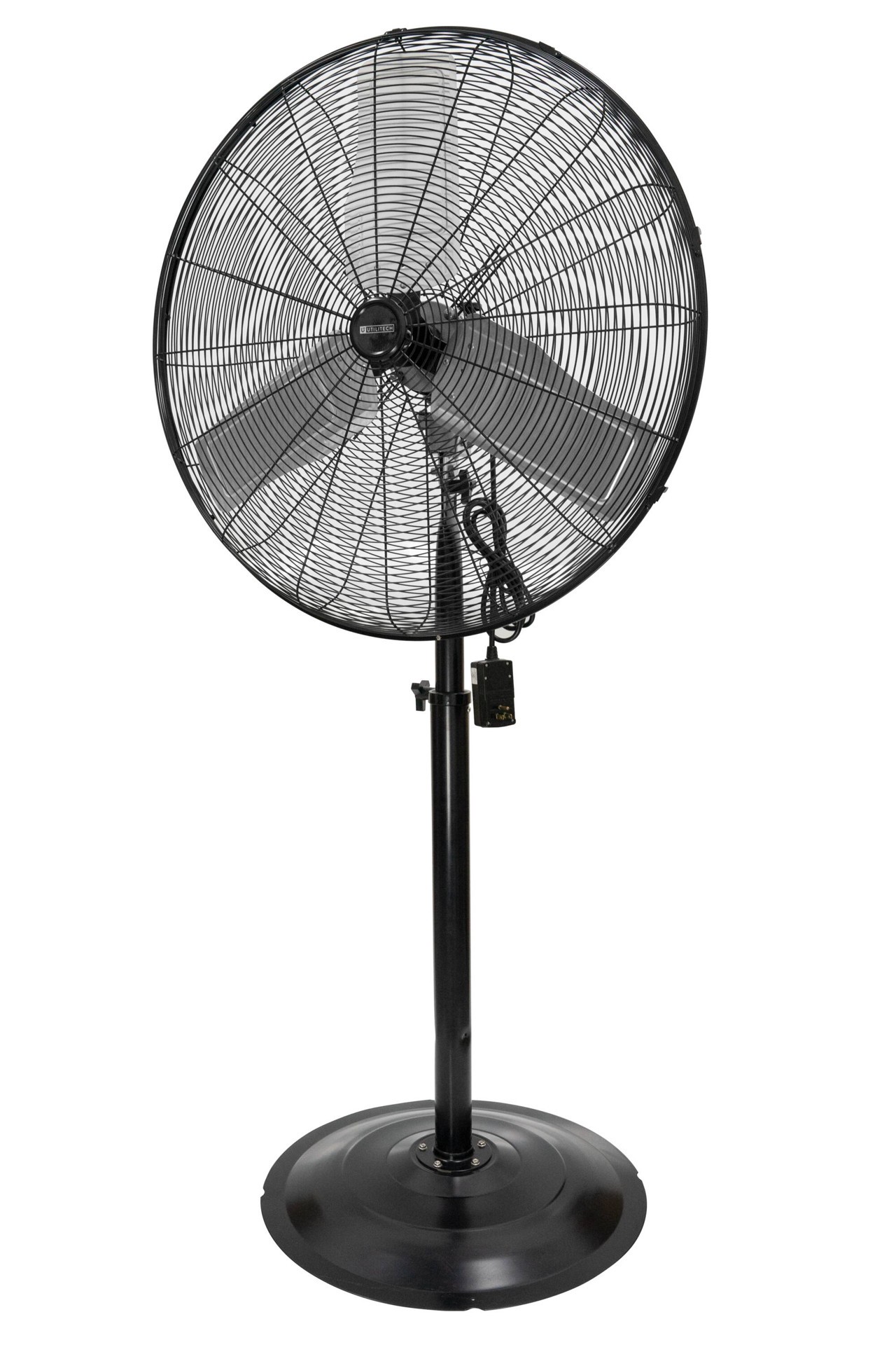slide 1 of 6, Utilitech 30-in 120 -Volt 3 -Speed High Velocity Indoor/Outdoor Black Oscillating Pedestal Fan, 1 ct