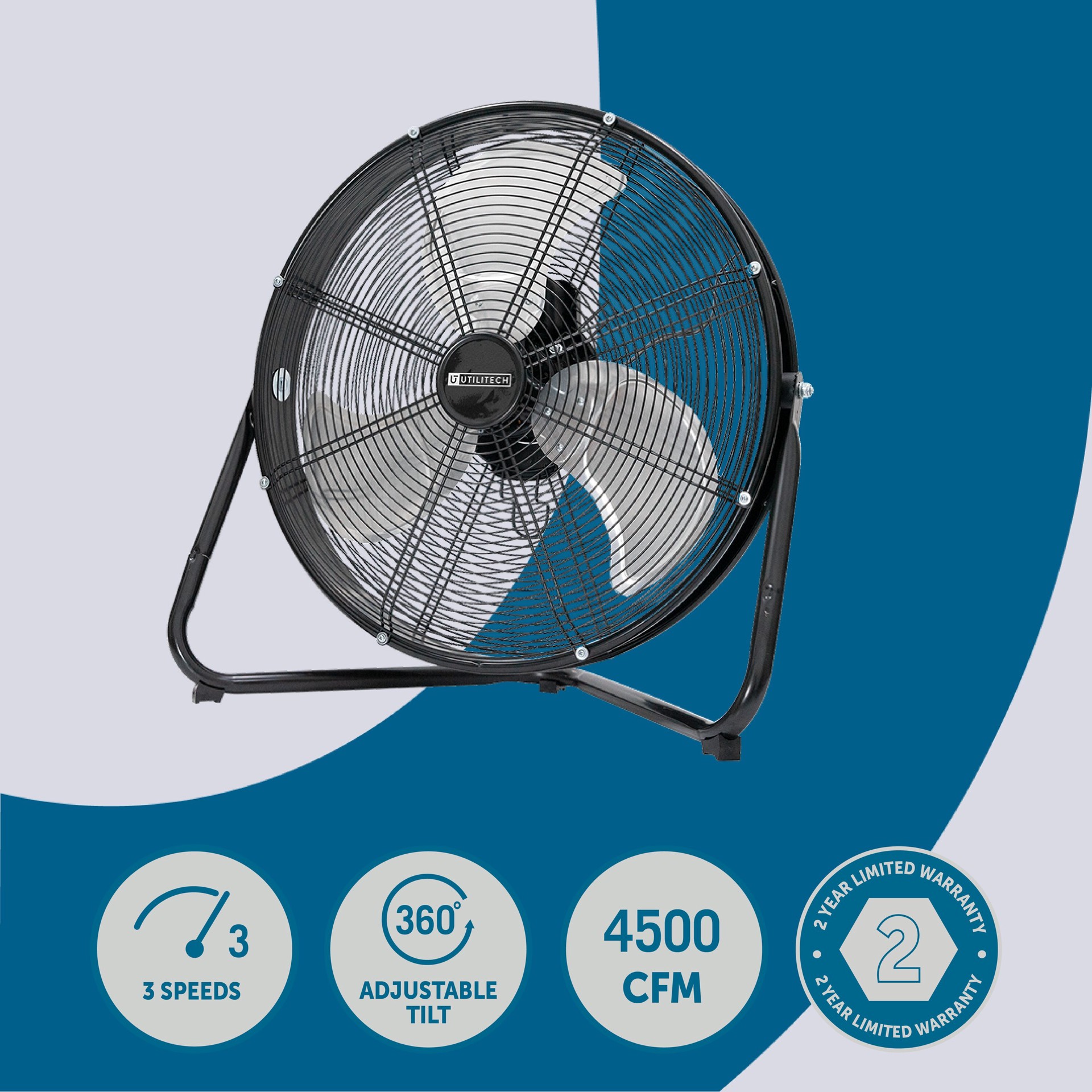 slide 2 of 6, Utilitech 20-in 120 -Volt 3 -Speed High Velocity Indoor Black Floor Fan, 1 ct
