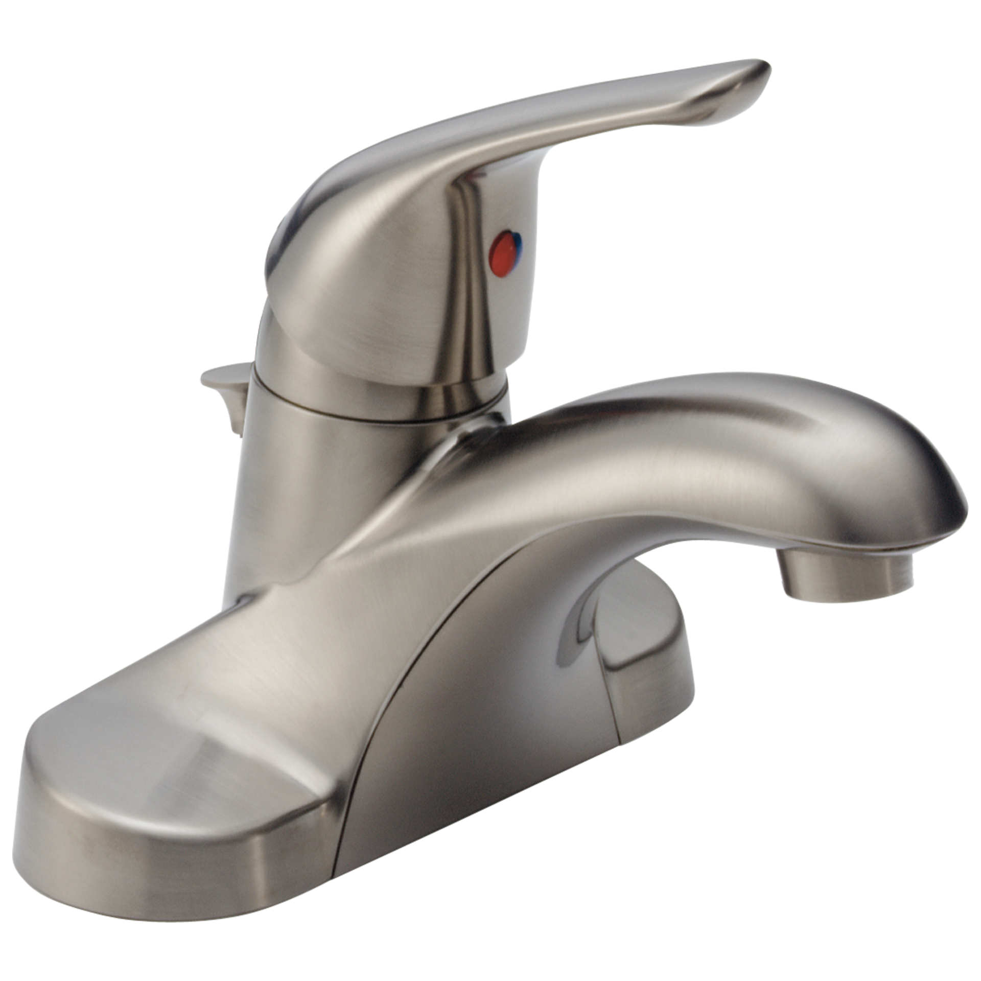 slide 2 of 6, Delta Foundations Stainless Steel 4-in centerset 1-handle WaterSense Mid-arc Residential Handle Bathroom Sink Faucet with Drain, 1 ct