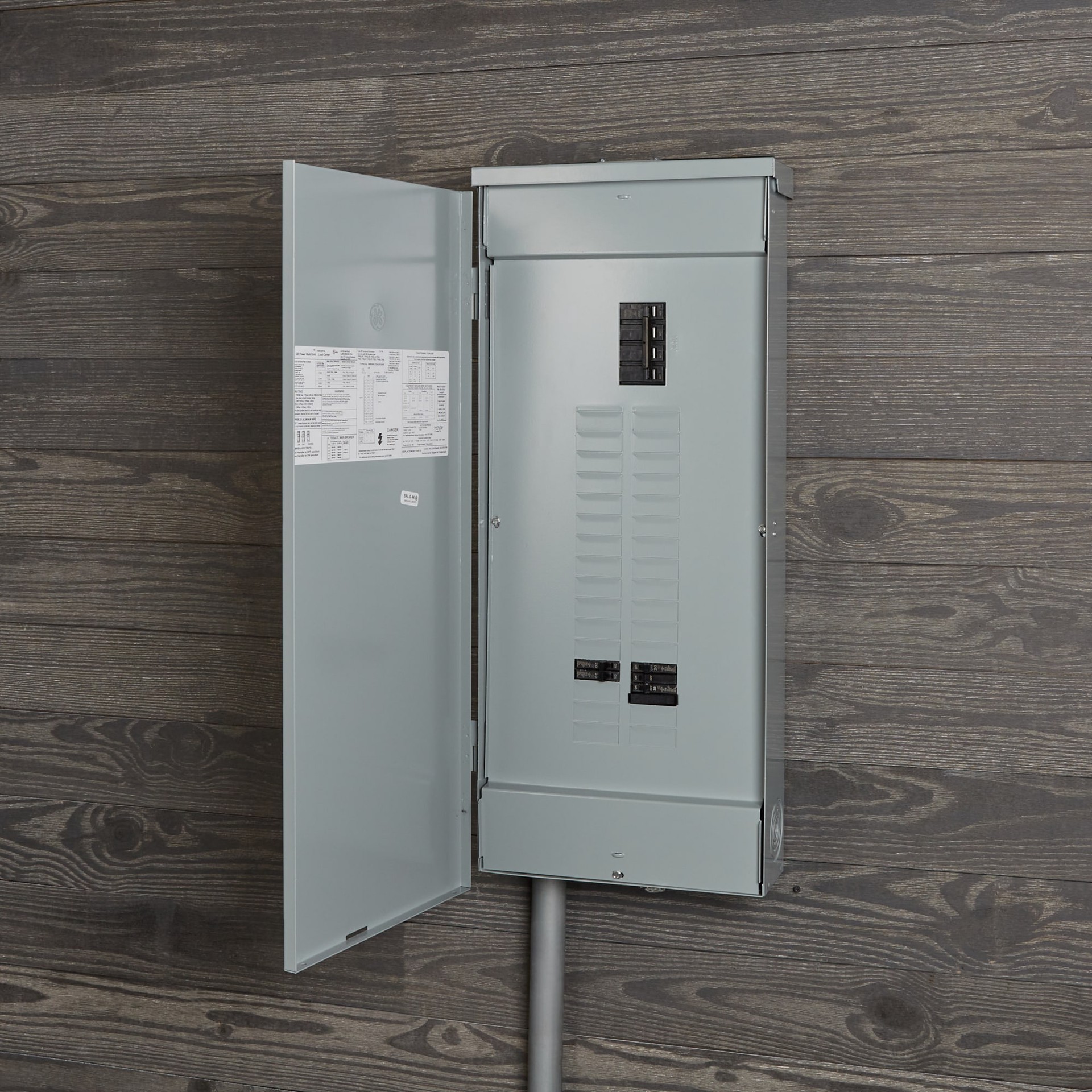 slide 3 of 6, GE PowerMark Gold 200 -Amp 32 -Spaces 40 -Circuit Outdoor Main Breaker Load Center (Value Pack), 1 ct