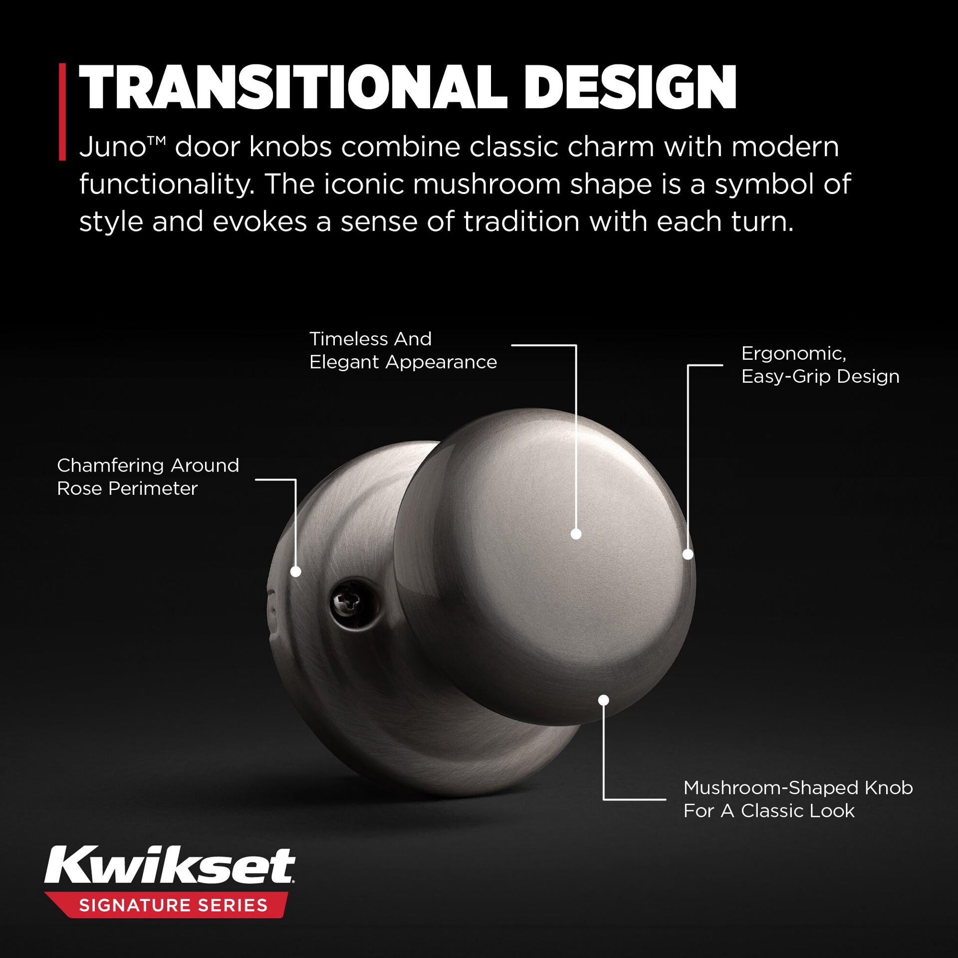 slide 5 of 6, Kwikset Signature Series Juno Satin Nickel Interior or Dummy Door Knob, 1 ct