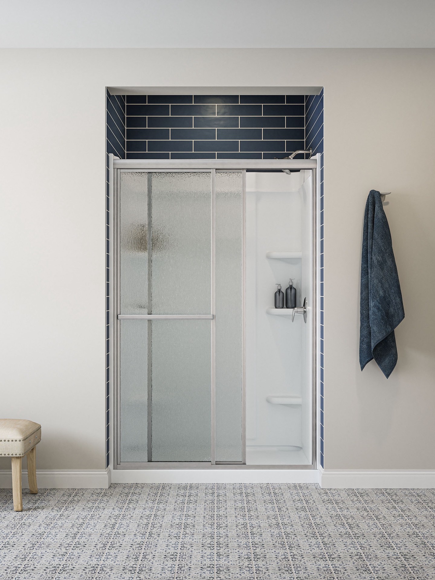 slide 4 of 6, Sterling 35.25-in W x 48.25-in L Center White Single Threshold Rectangle Shower Pan Base with 3-in H Threshold, 1 ct