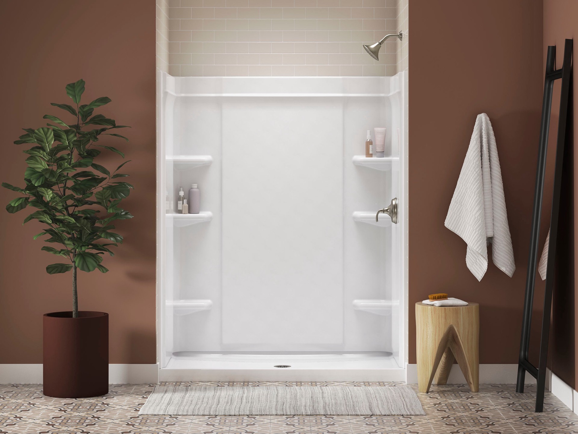 slide 6 of 6, Sterling 34-in W x 60-in L Center White Single Threshold Rectangle Shower Pan Base with 3-in H Threshold, 1 ct