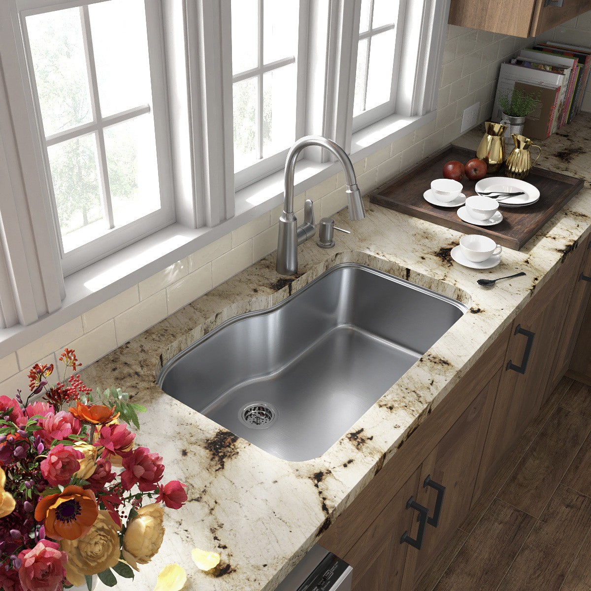 slide 2 of 6, Moen Edwyn Spot Resist Stainless Single Handle Deck-mount Pull-down Kitchen Faucet with Sprayer (Includes Deck Plate) (Includes Soap Dispenser), 1 ct