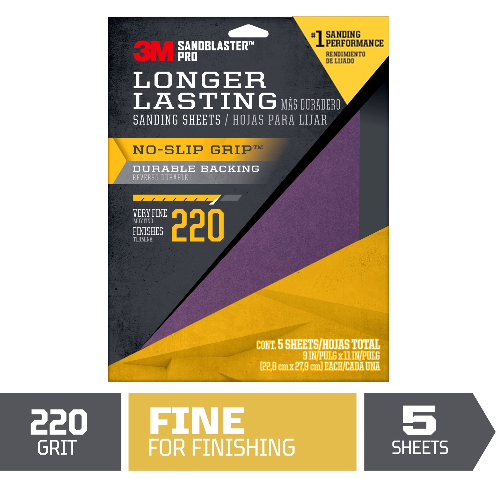 slide 1 of 6, 3M SandBlaster Pro Very fine 220 -Grit Sheet Sandpaper 9.0-in W x 11.0-in L 5 -Pack, 1 ct