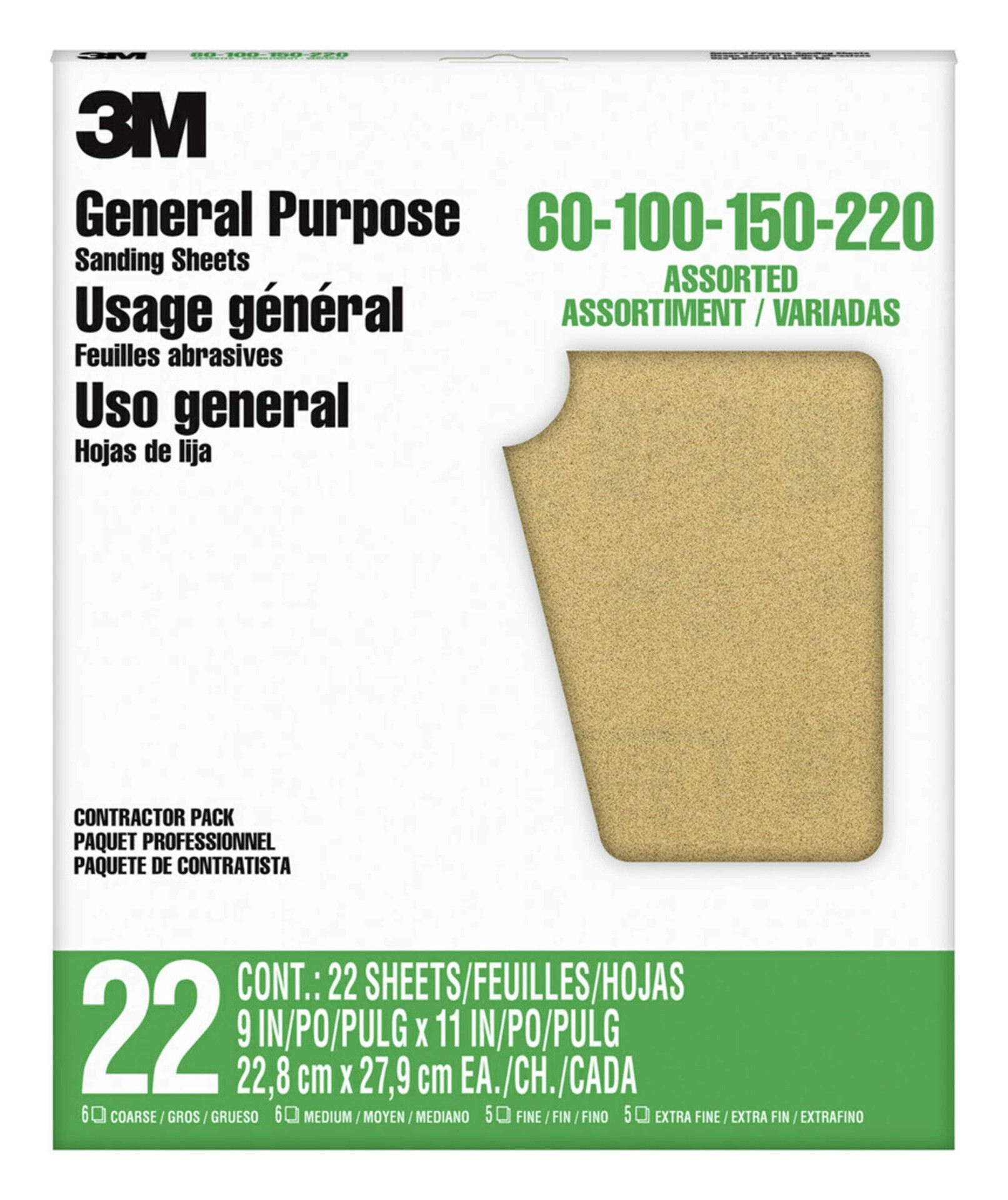 slide 1 of 6, 3M Multi-grade Multi-grade pack -Grit Sheet Sandpaper 9.0-in W x 11.0-in L 22 -Pack, 1 ct