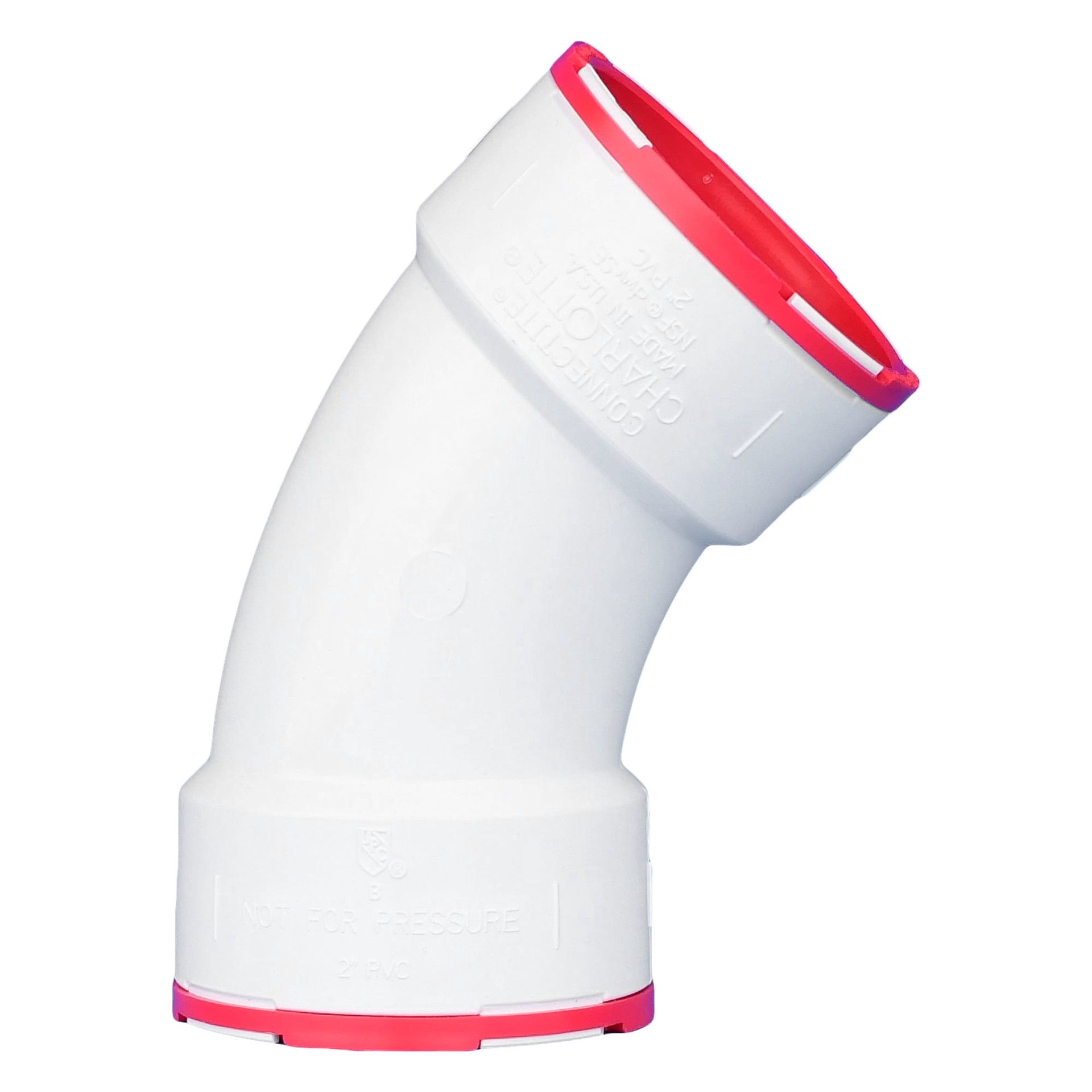 slide 6 of 6, Charlotte Pipe 2-in PVC DWV 45 Degree Elbow for Sanitary Drain, Waste, and Vent Applications, 1 ct