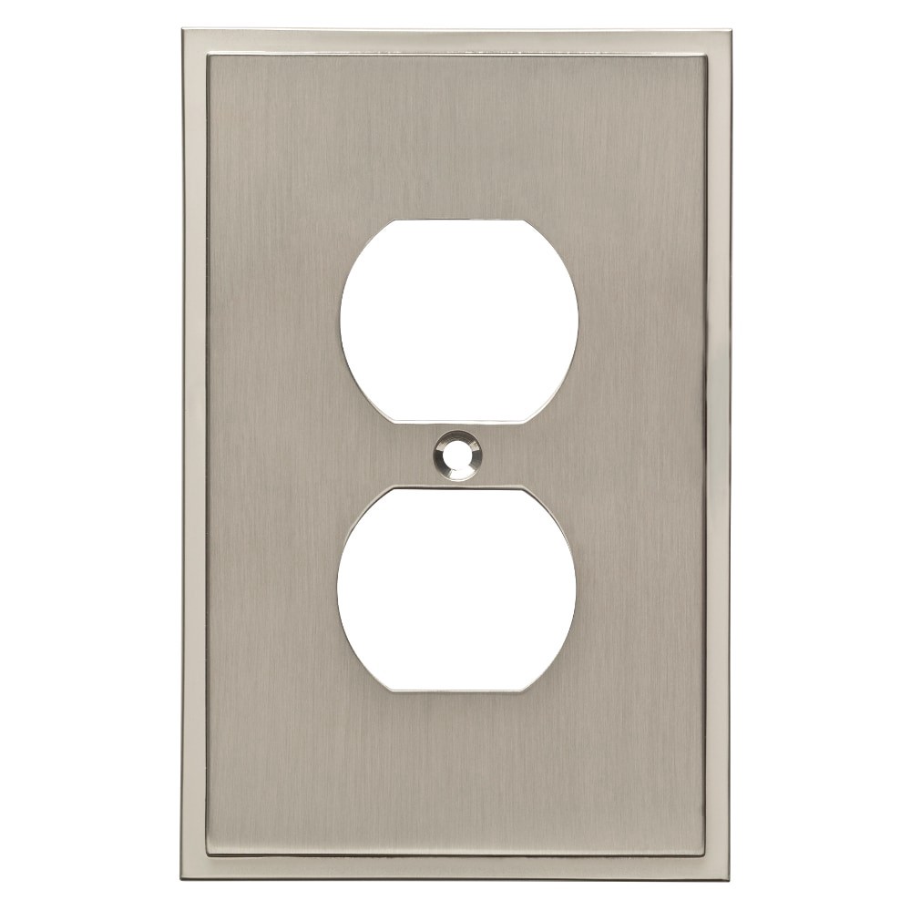 slide 1 of 6, allen + roth Simple Steps 1 -Gang Midsize Size Satin nickel Zinc Indoor Duplex Wall Plate, 1 ct