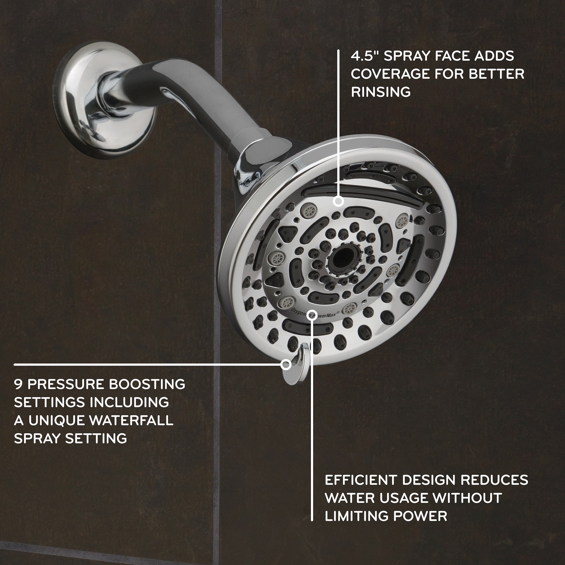 slide 2 of 6, Oxygenics PowerMax Chrome Round Fixed Shower Head 2-GPM (7.6-LPM), 1 ct