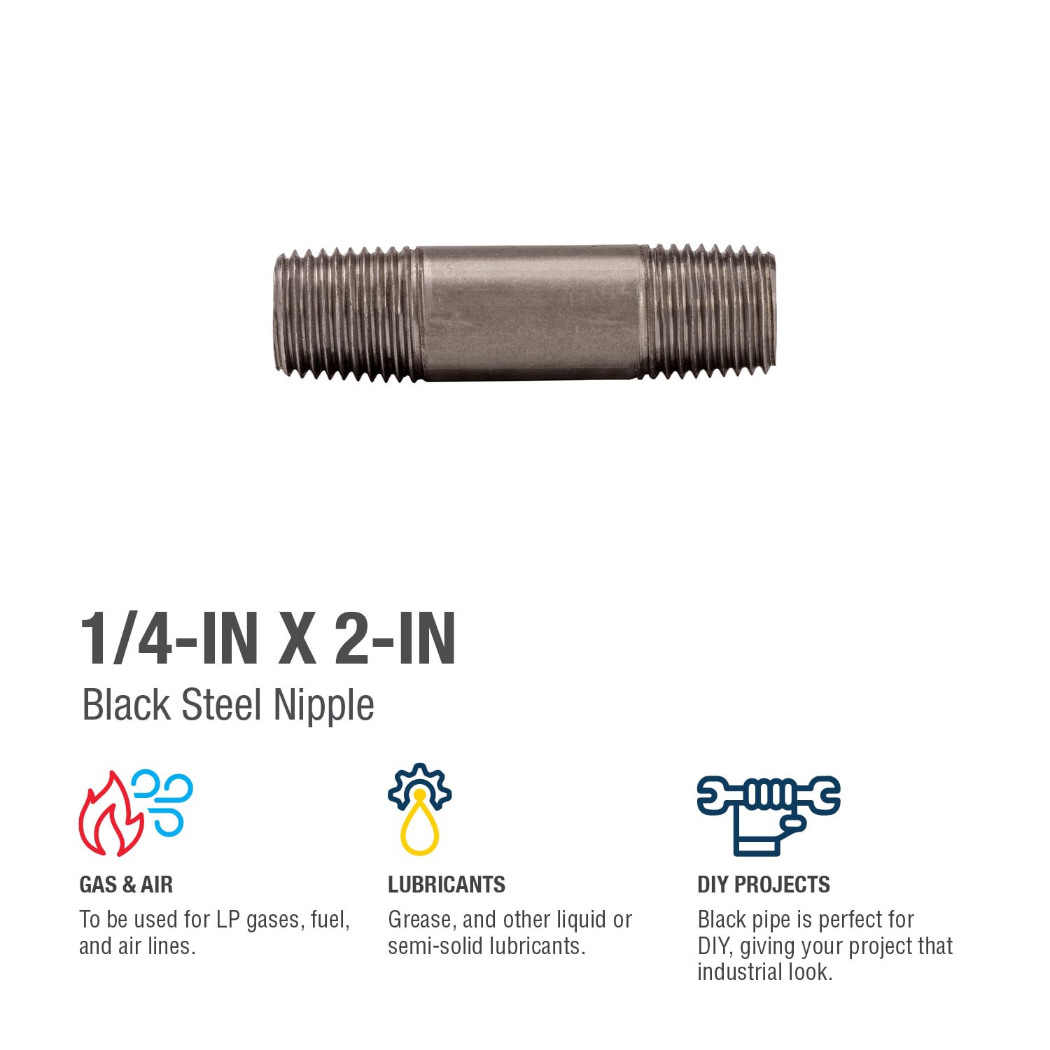 slide 4 of 6, RELIABILT 1/4-in x 2-in Black Nipple, 1 ct