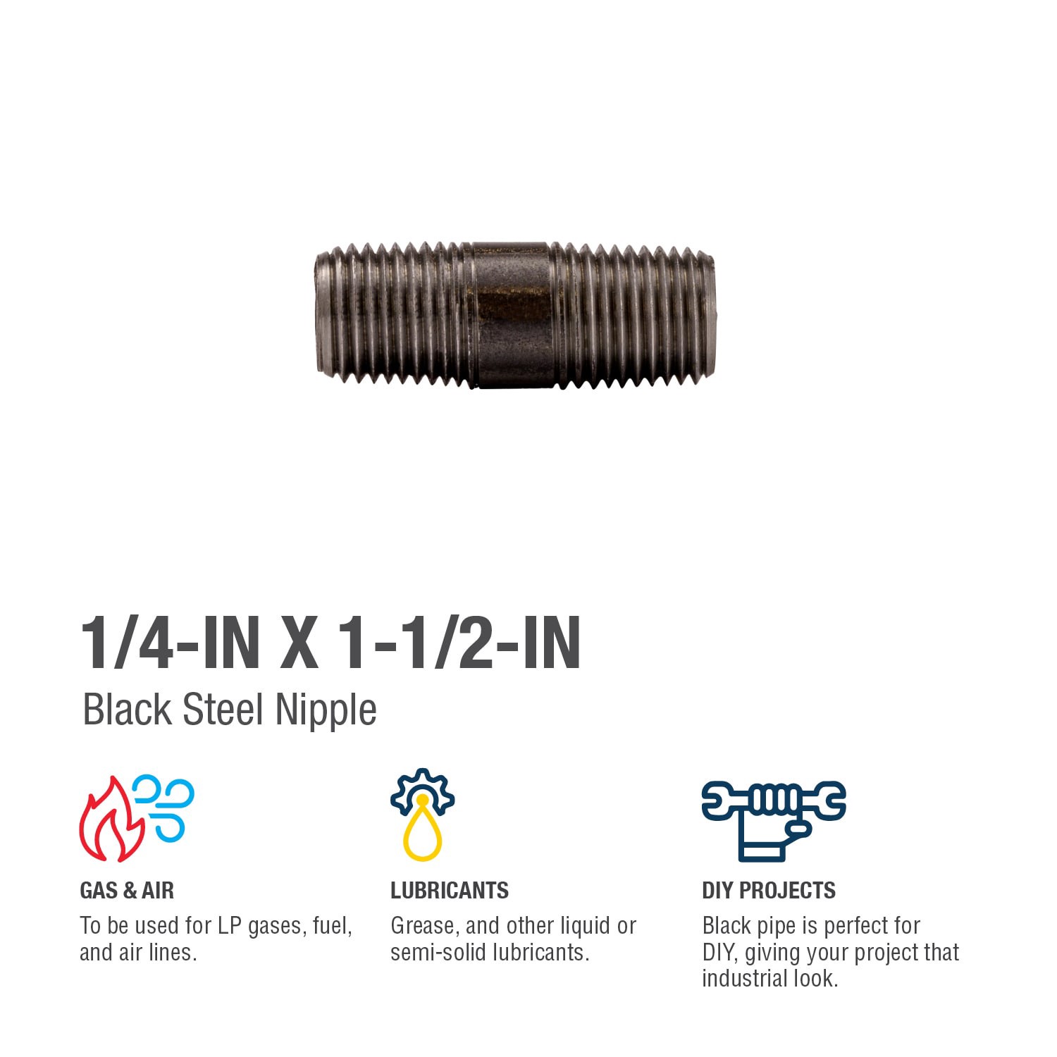 slide 4 of 6, RELIABILT 1/4-in x 1-1/2-in Black Nipple, 1 ct