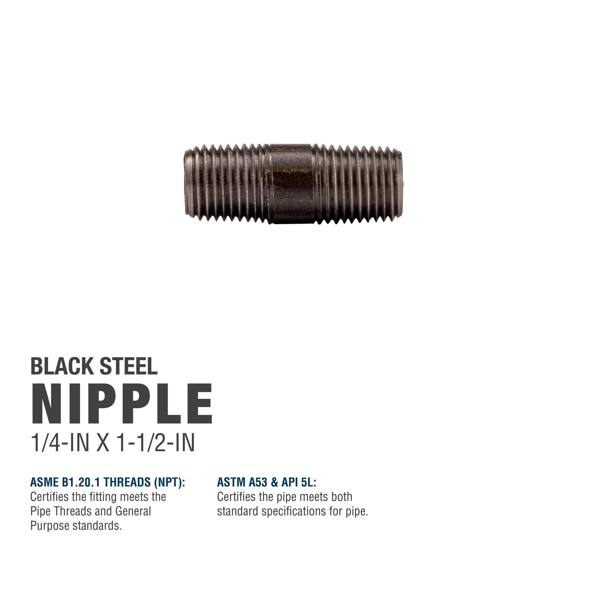 slide 5 of 6, RELIABILT 1/4-in x 1-1/2-in Black Nipple, 1 ct