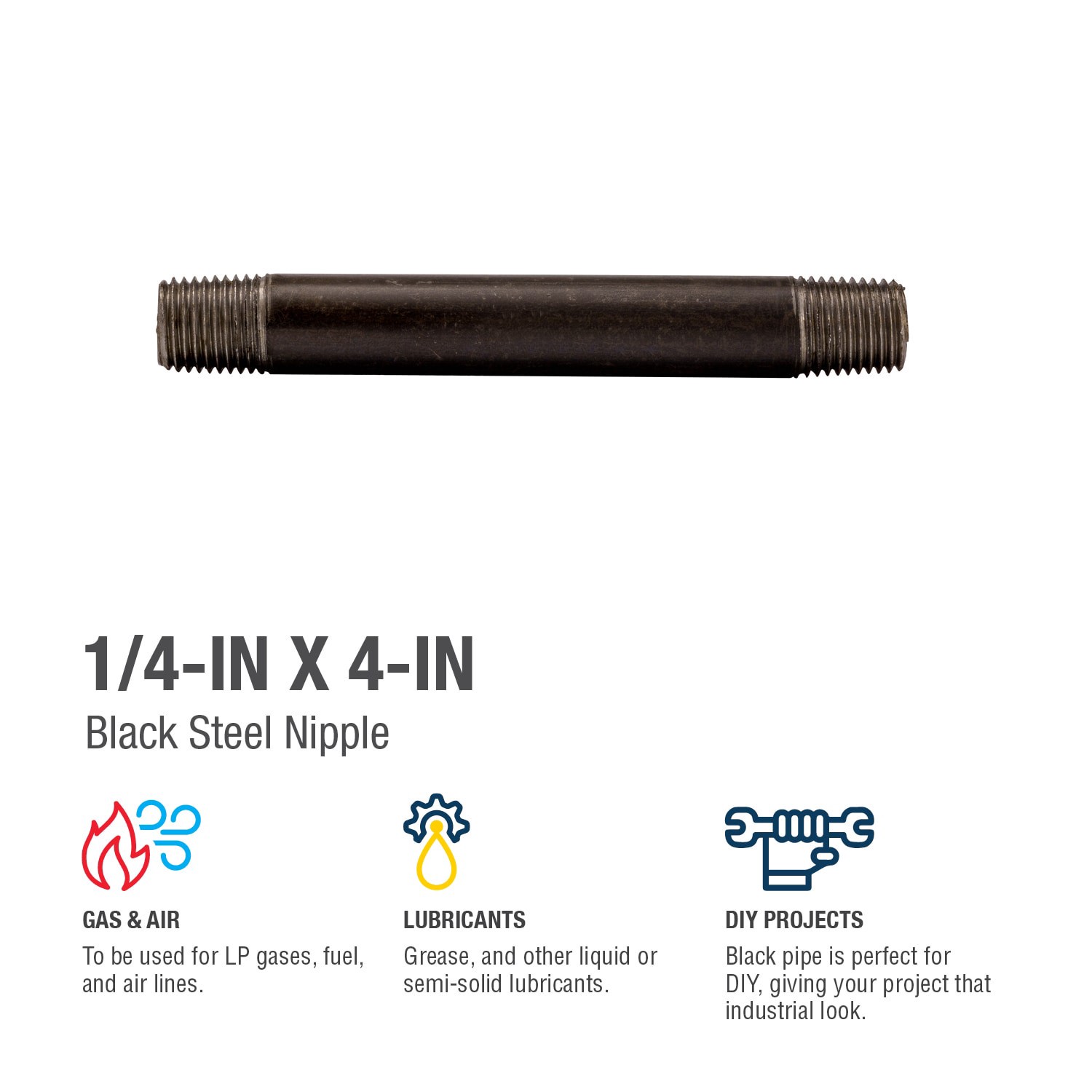 slide 4 of 6, RELIABILT 1/4-in x 4-in Black Nipple, 1 ct