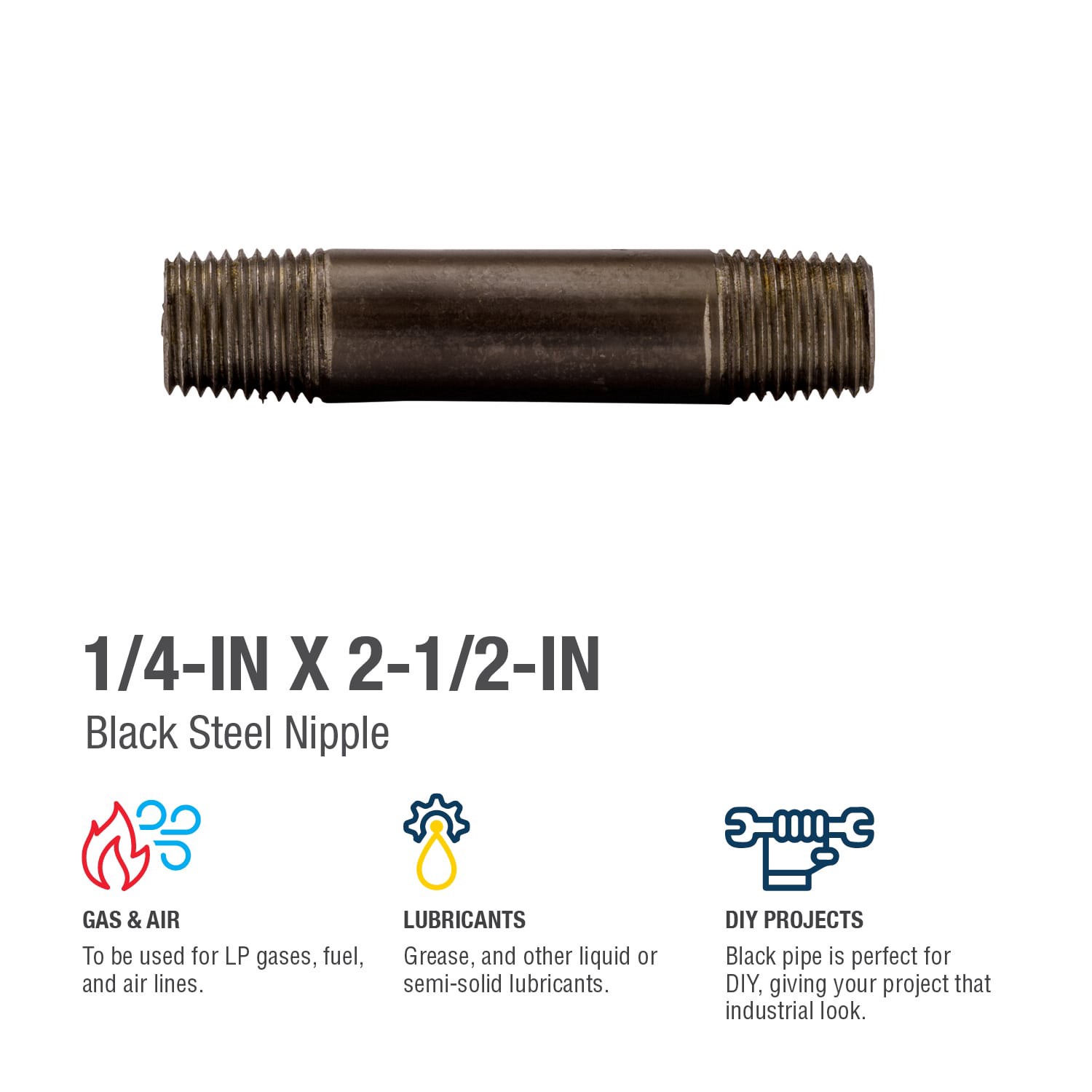 slide 4 of 6, RELIABILT 1/4-in x 2-1/2-in Black Nipple, 1 ct