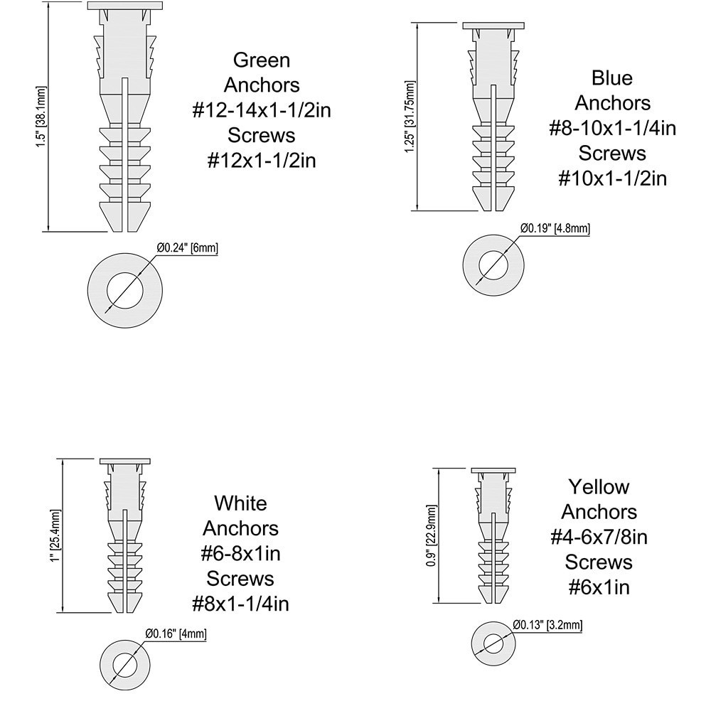 slide 6 of 6, Project Source 20.0-lb 1/4-in x 1-1/2-in Push-In Anchors with Screws Included 100.0 -Pack, 1 ct