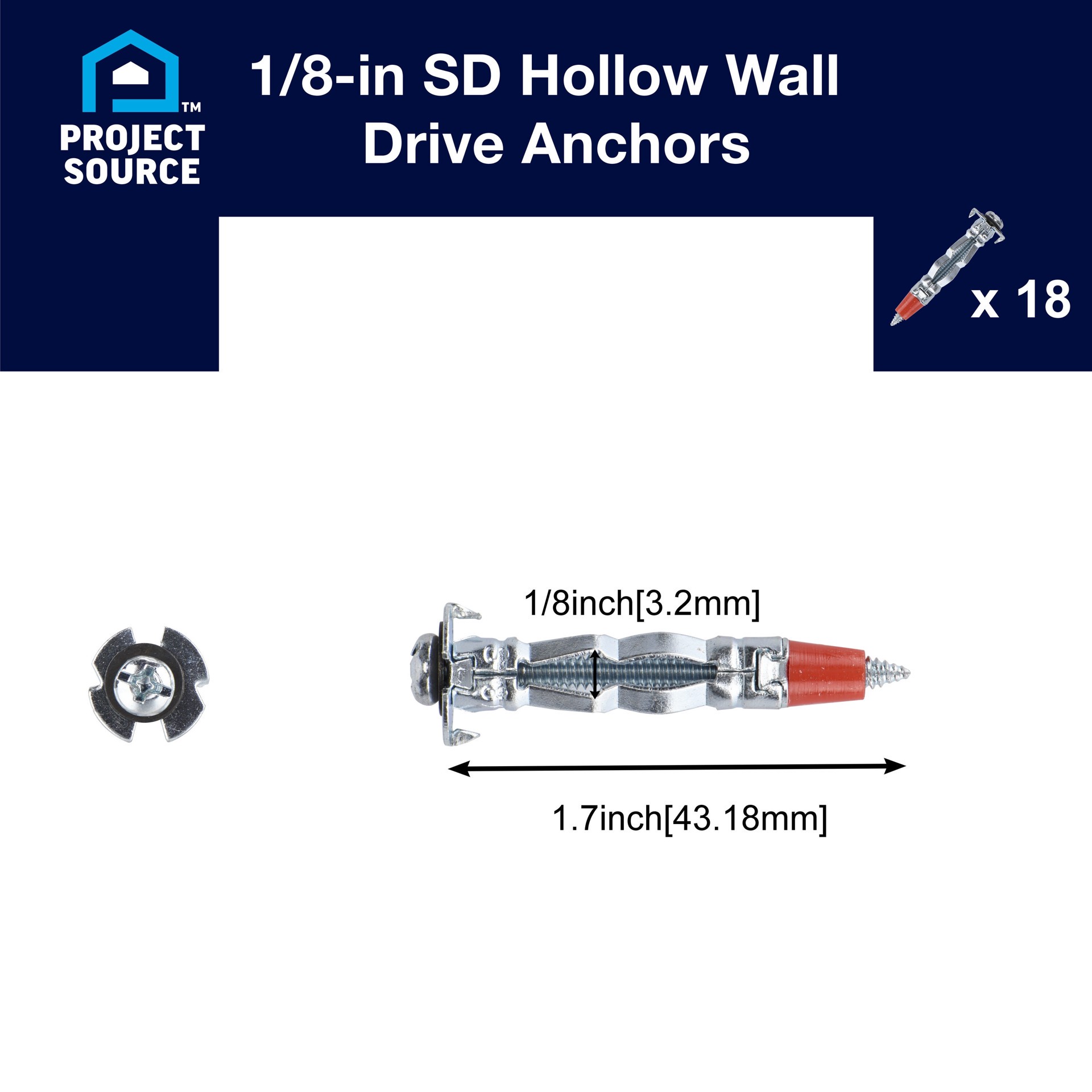 slide 3 of 6, Project Source 20-lb 1/8-in x 2-in Molly Bolt Anchors with Screws Included 18-Pack, 1 ct