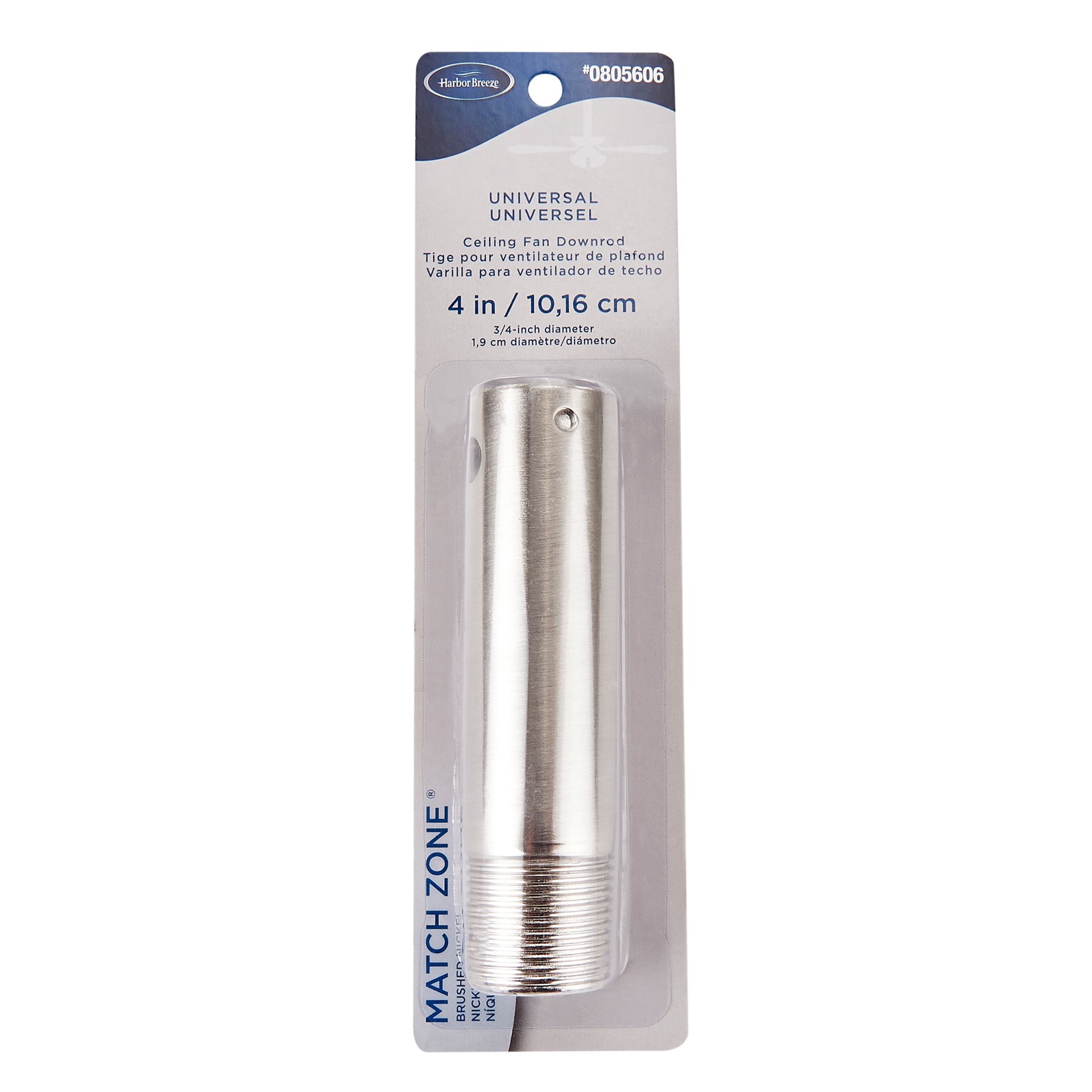 slide 3 of 4, Harbor Breeze 4-in Brushed nickel Steel Indoor/Outdoor Ceiling Fan Downrod, 1 ct