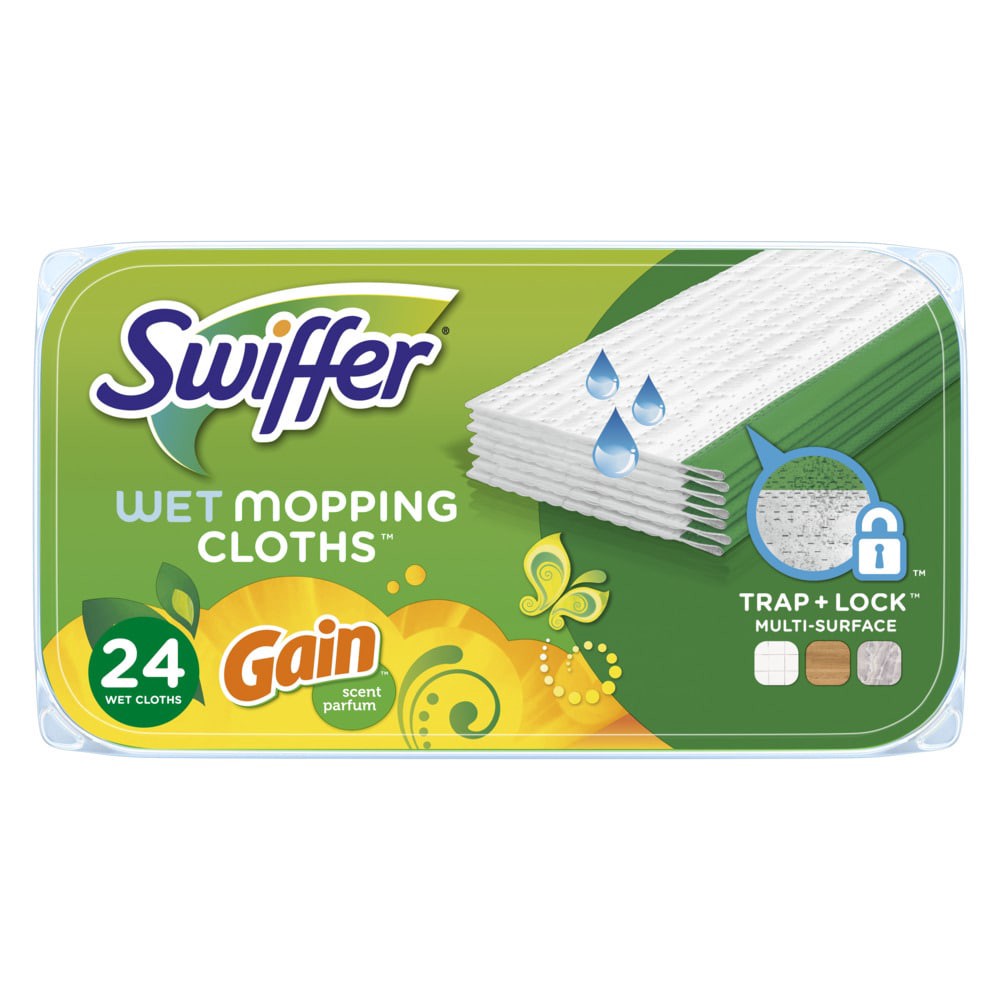 slide 1 of 6, Swiffer Sweeper Wet Mopping Cloths Gain Microfiber Refill 24 -Pack, 1 ct