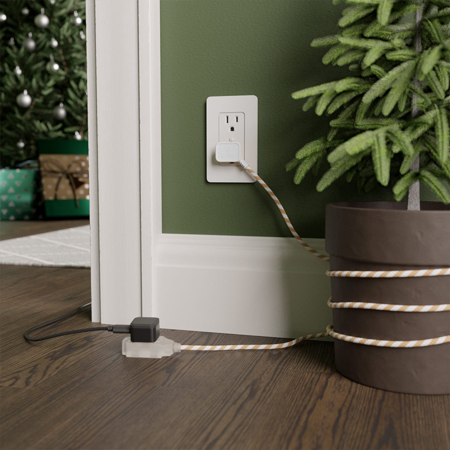 slide 5 of 5, Globe Electric Designer cord 9-ft 16 / 2 2 Prong Gold/white Indoor SPT2-B Light Duty Flat Plug Extension Cord, 1 ct