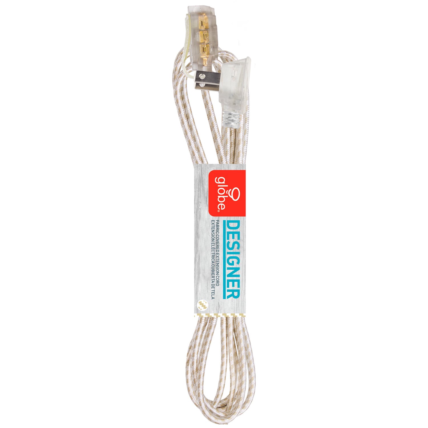 slide 1 of 5, Globe Electric Designer cord 9-ft 16 / 2 2 Prong Gold/white Indoor SPT2-B Light Duty Flat Plug Extension Cord, 1 ct