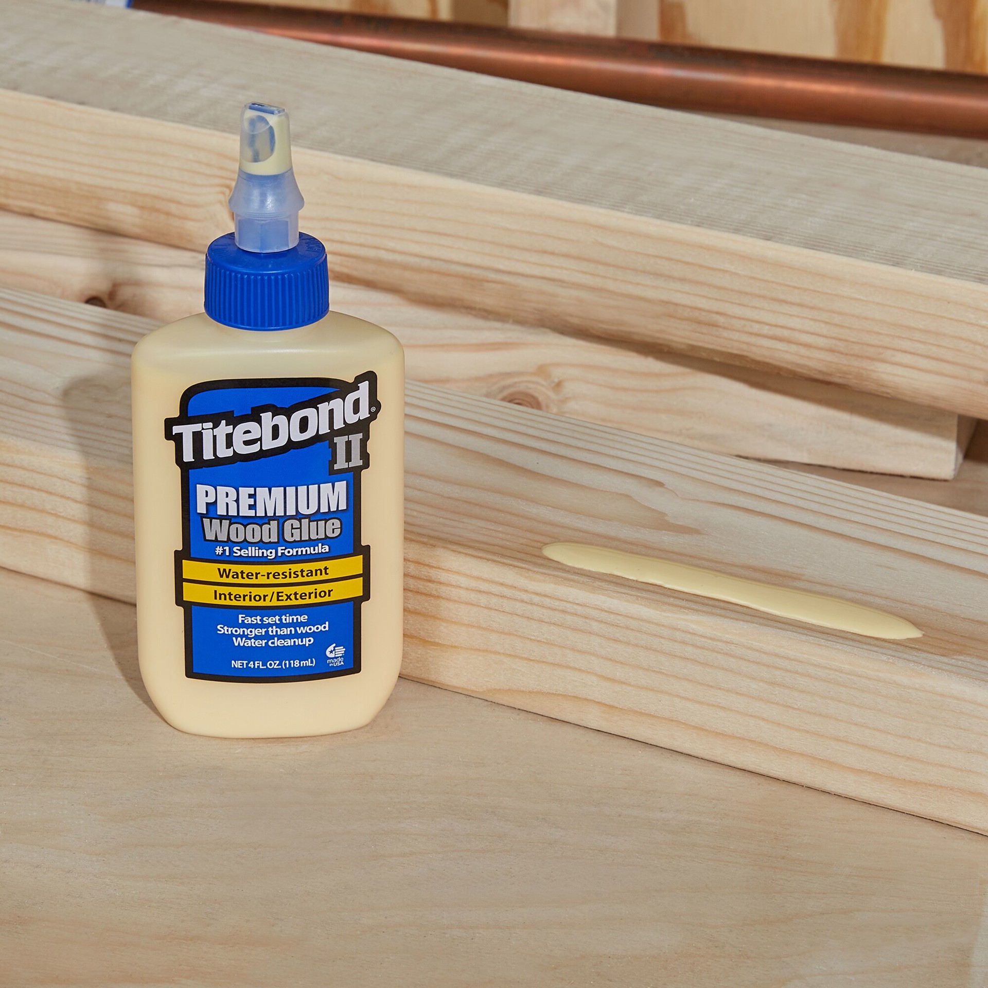 slide 4 of 6, Titebond II Premium Wood Glue Yellow, Interior/Exterior Wood Adhesive (Actual Net Contents: 4-fl oz), 1 ct