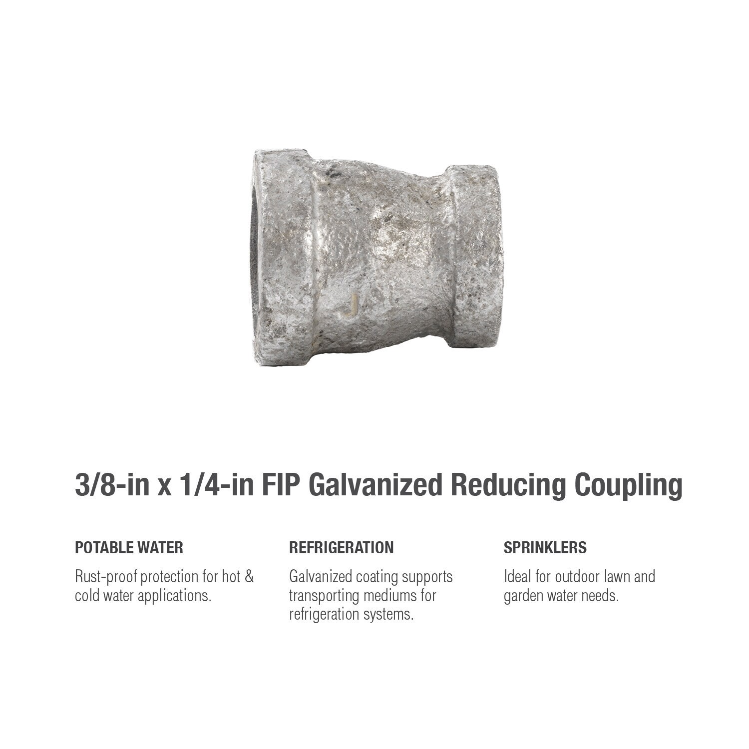 slide 5 of 6, RELIABILT 3/8-in x 1/4-in Galvanized Reducing Coupling, 1 ct