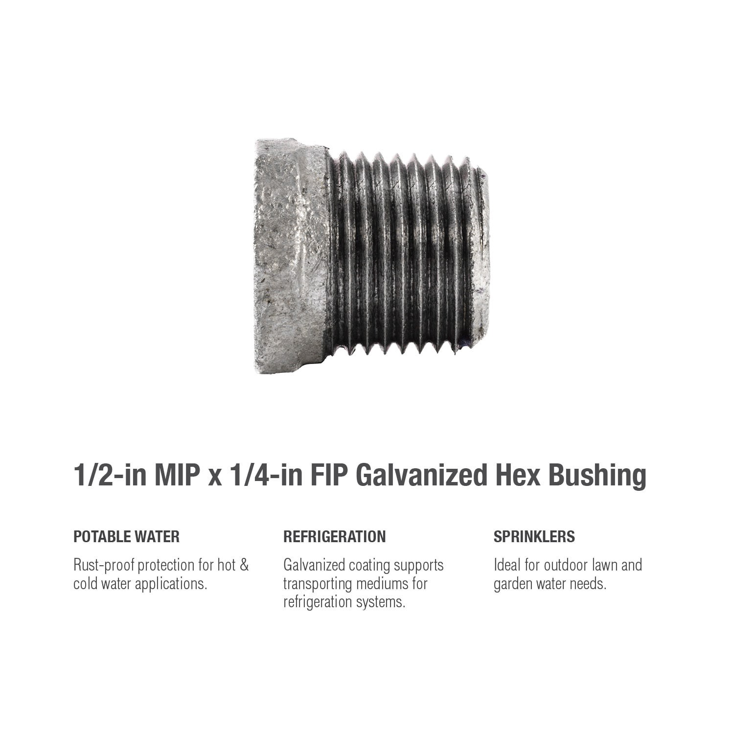 slide 5 of 6, RELIABILT 1/2-in x 1/4-in Galvanized Hex Bushing, 1 ct