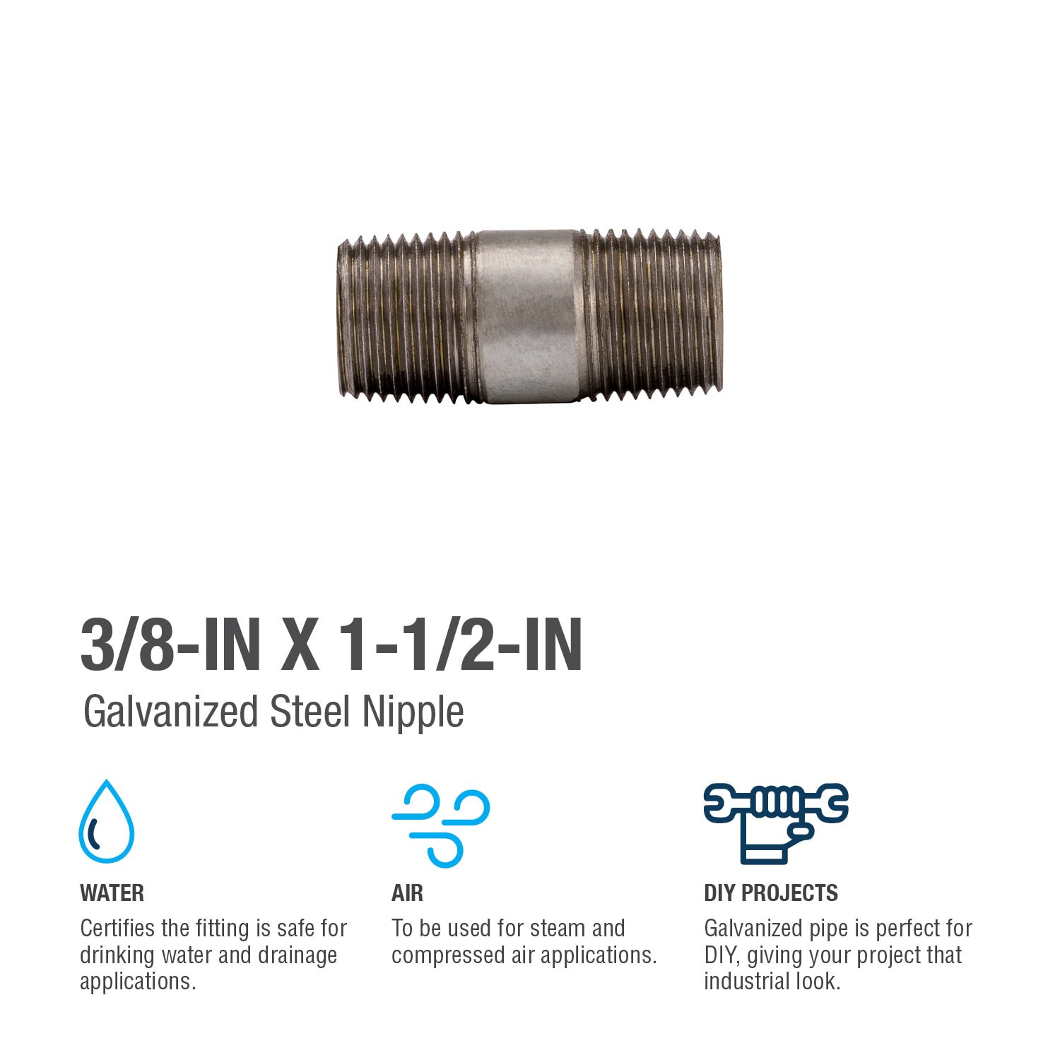 slide 4 of 6, RELIABILT 3/8-in x 1-1/2-in Galvanized Nipple, 1 ct