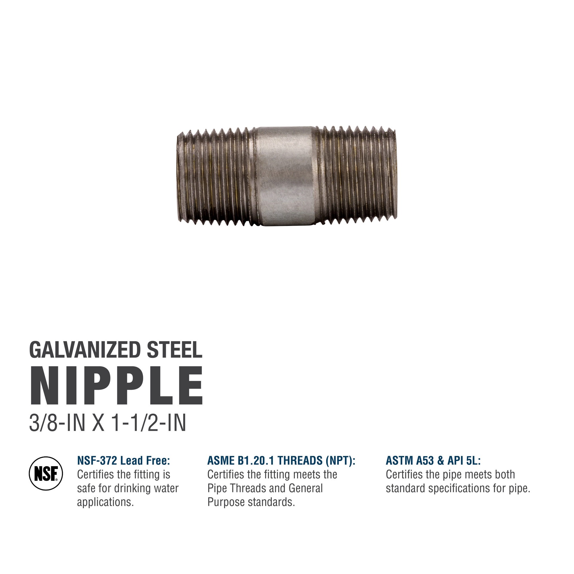 slide 5 of 6, RELIABILT 3/8-in x 1-1/2-in Galvanized Nipple, 1 ct