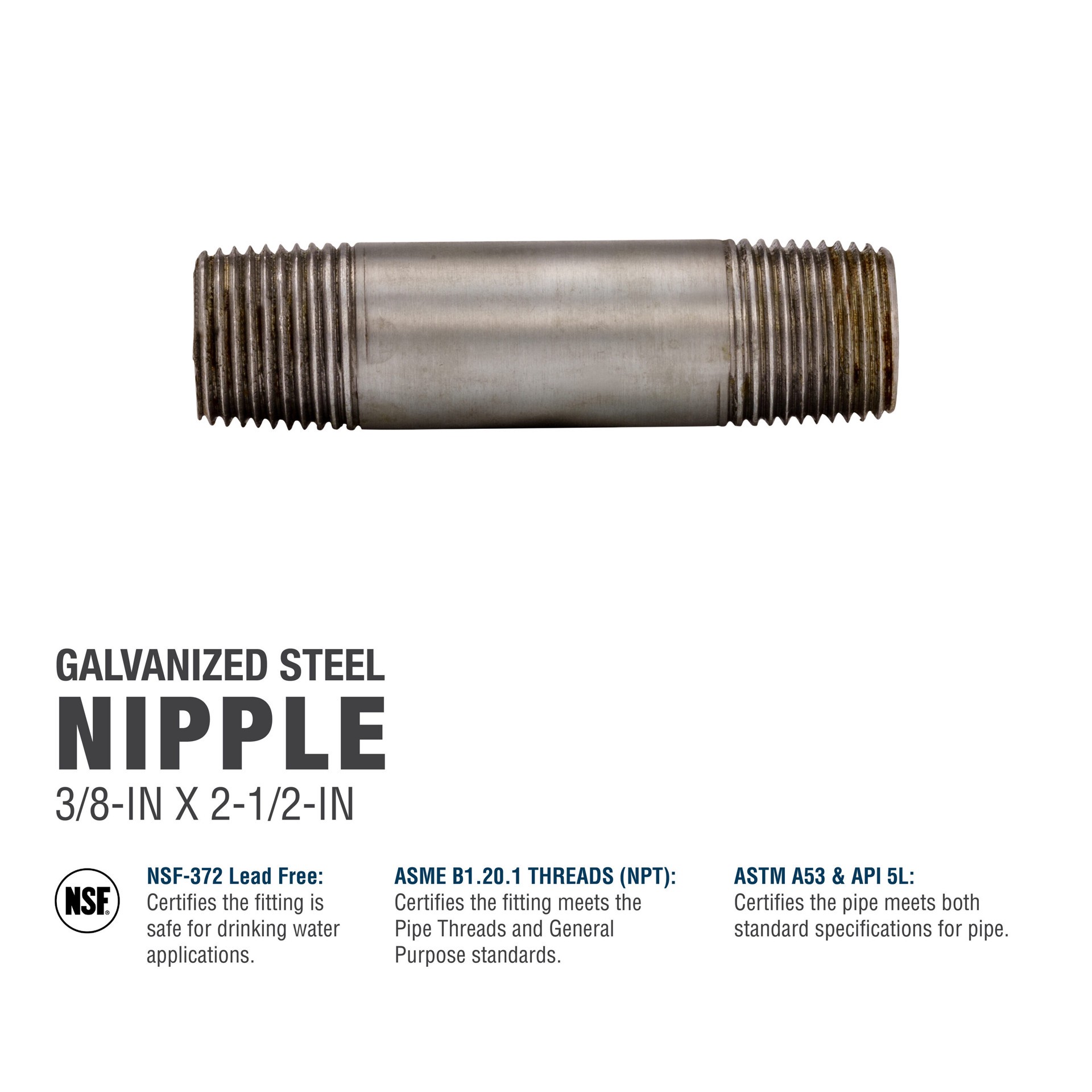 slide 6 of 6, RELIABILT 3/8-in x 2-1/2-in Galvanized Nipple, 1 ct