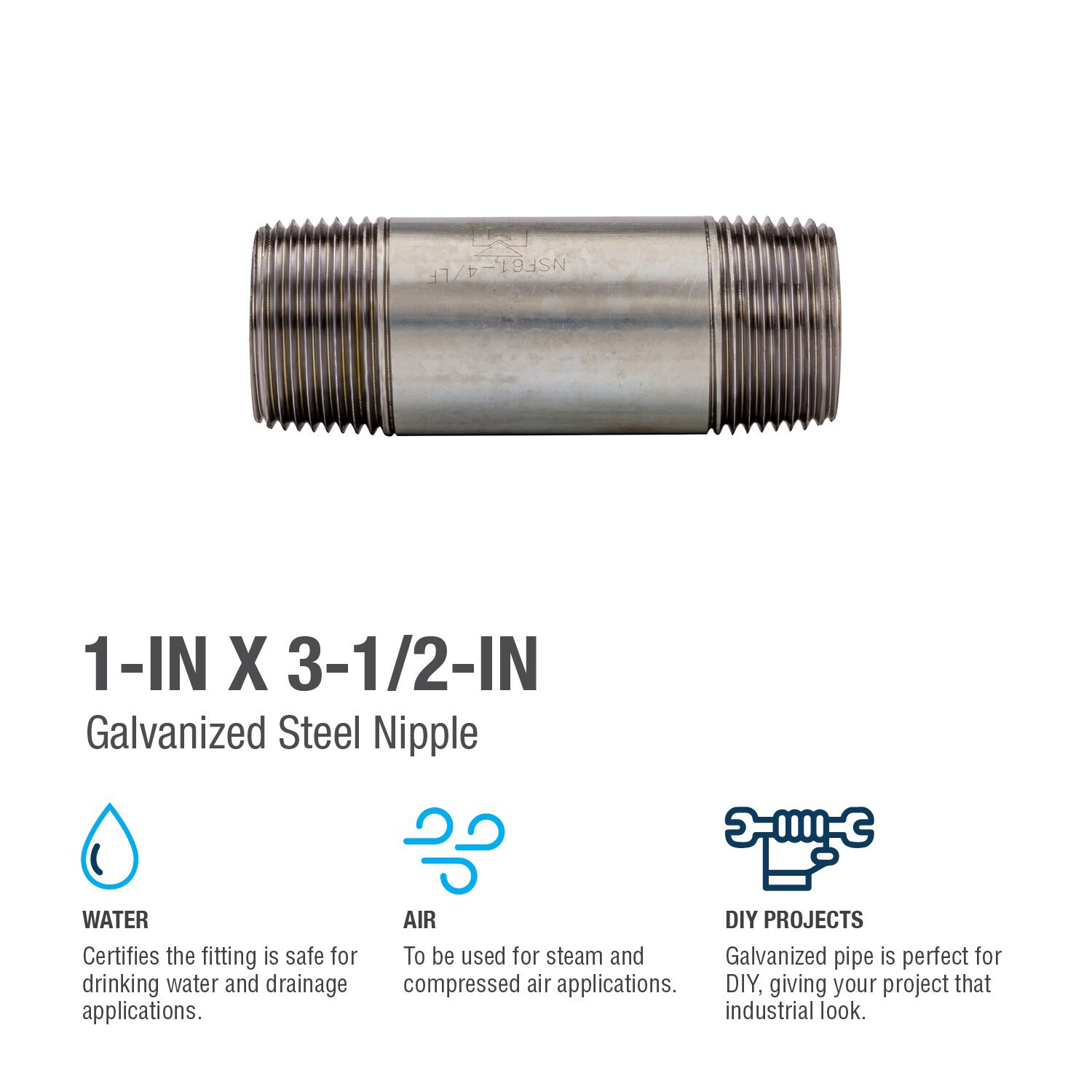 slide 4 of 6, RELIABILT 1-in x 3-1/2-in Galvanized Nipple, 1 ct