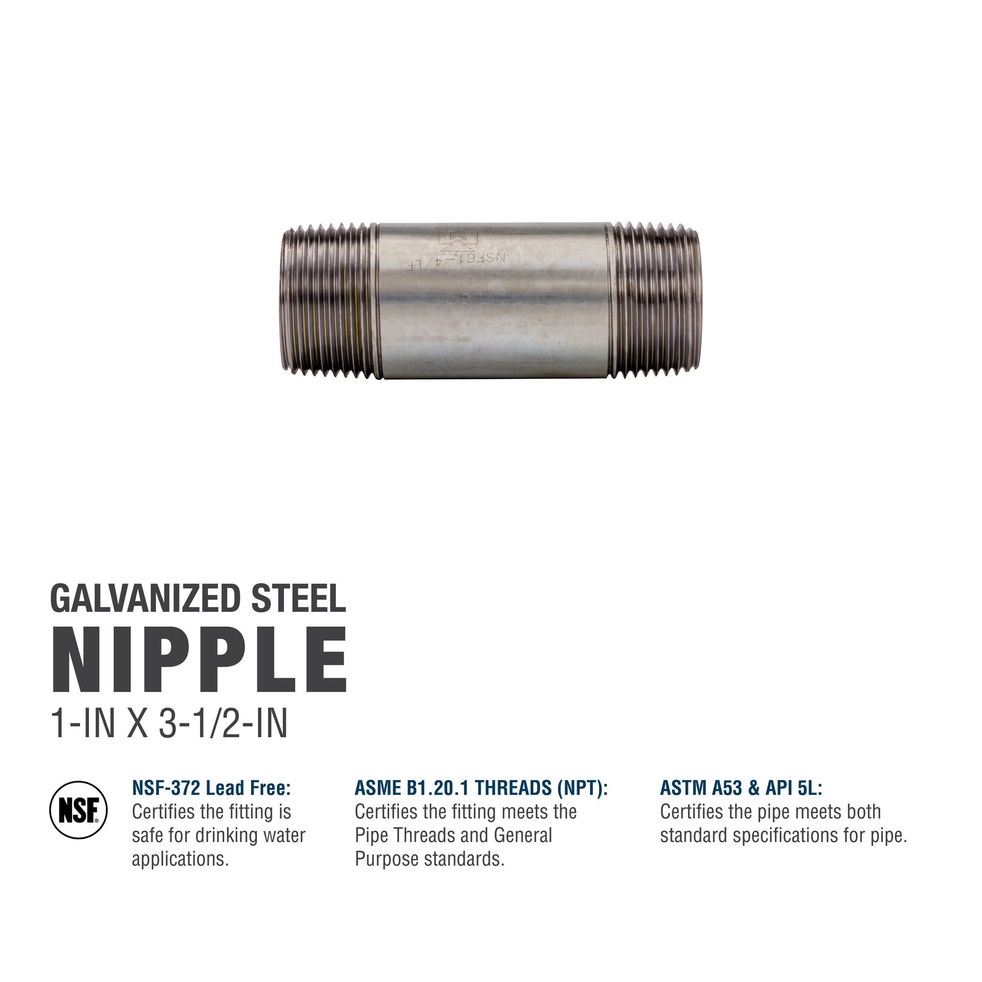 slide 5 of 6, RELIABILT 1-in x 3-1/2-in Galvanized Nipple, 1 ct