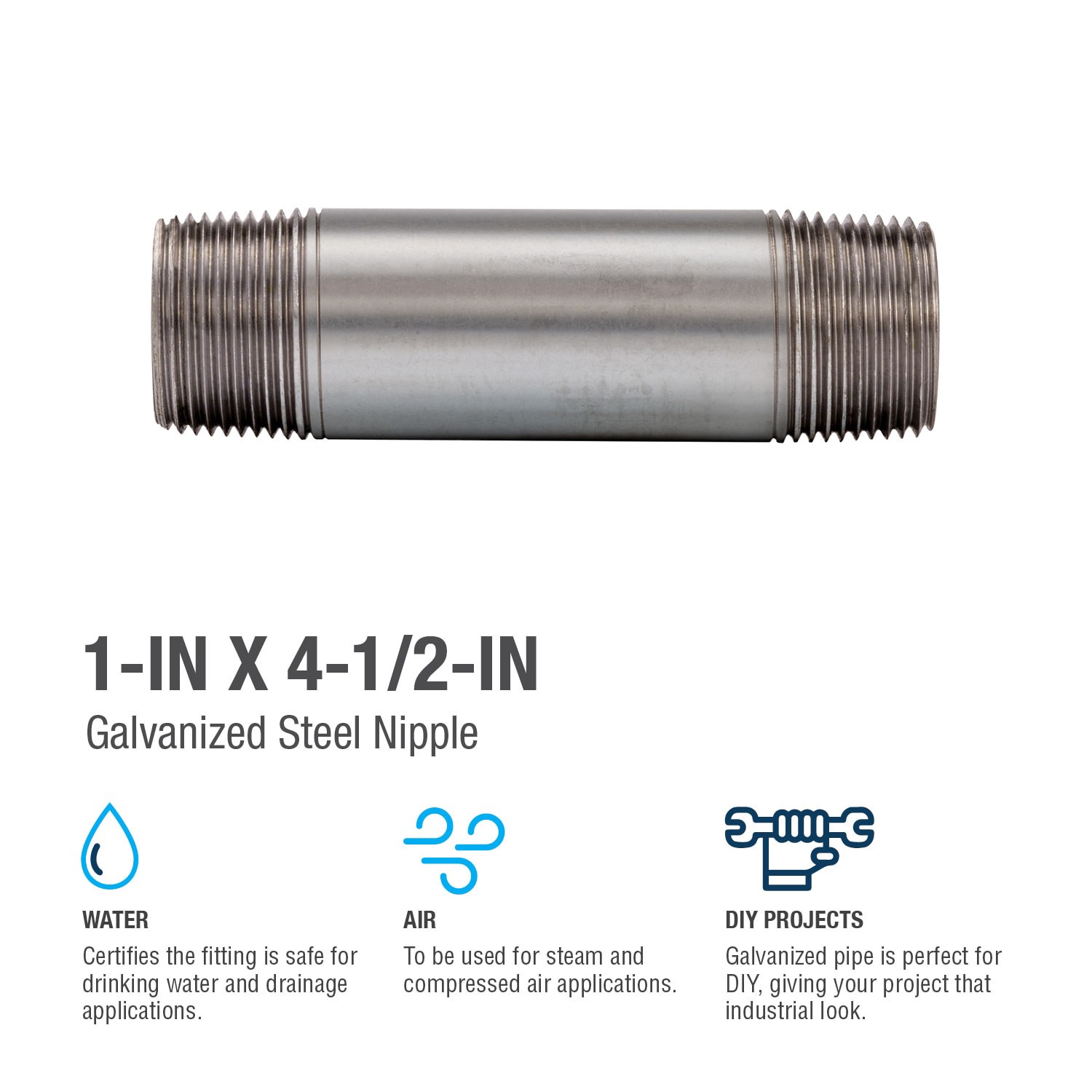 slide 4 of 6, RELIABILT 1-in x 4-1/2-in Galvanized Nipple, 1 ct