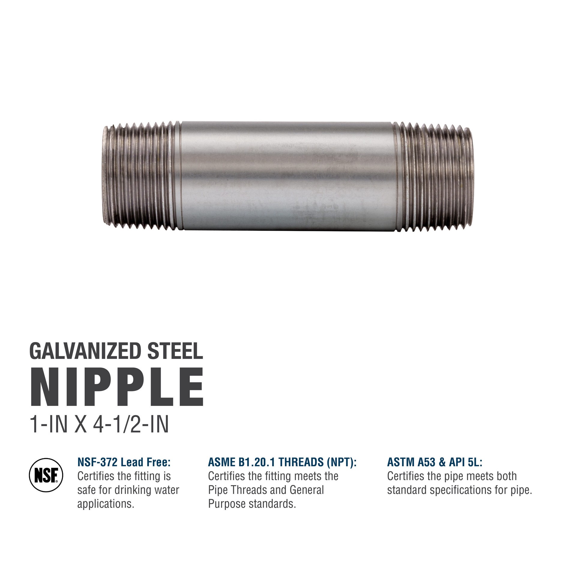 slide 5 of 6, RELIABILT 1-in x 4-1/2-in Galvanized Nipple, 1 ct