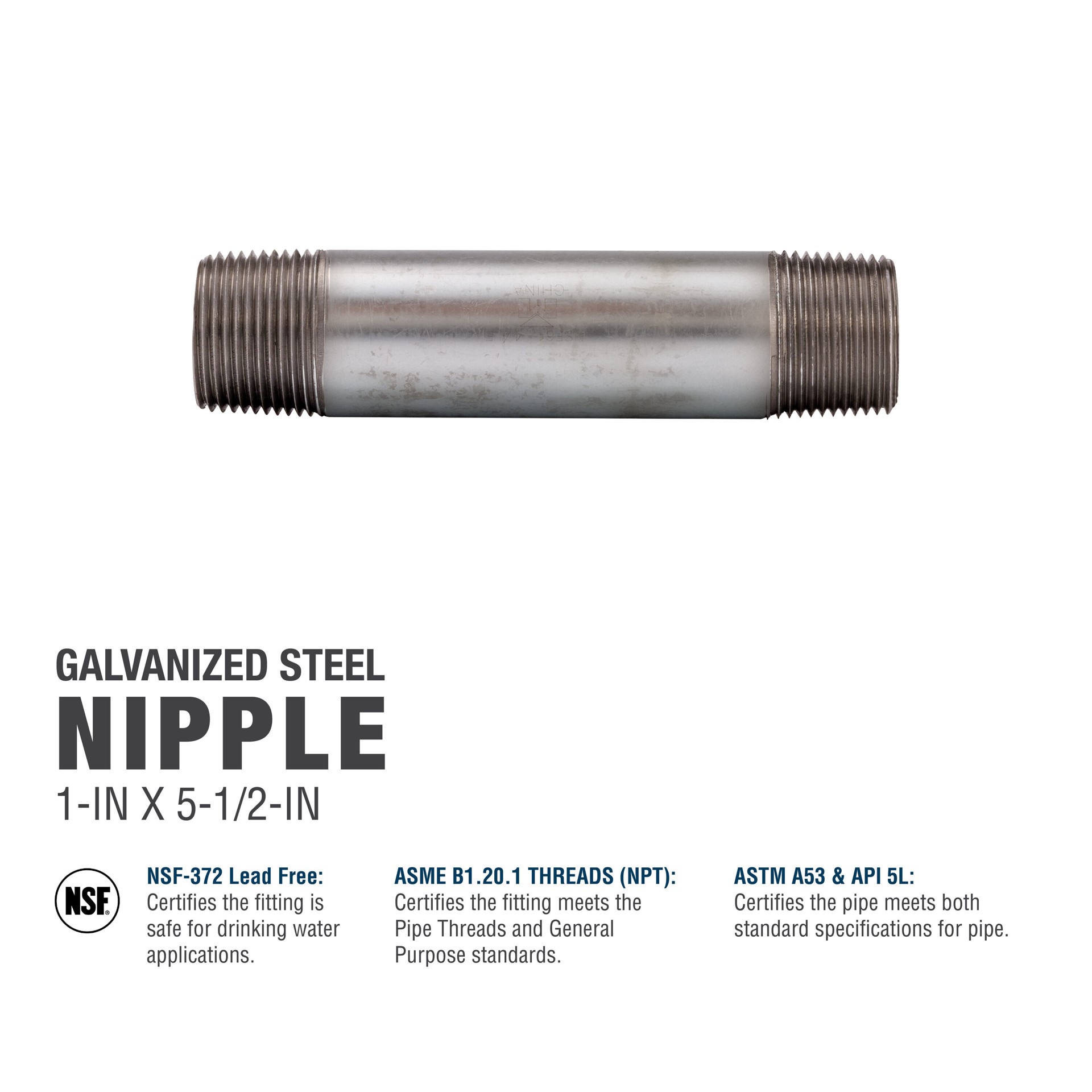 slide 5 of 6, RELIABILT 1-in x 5-1/2-in Galvanized Nipple, 1 ct