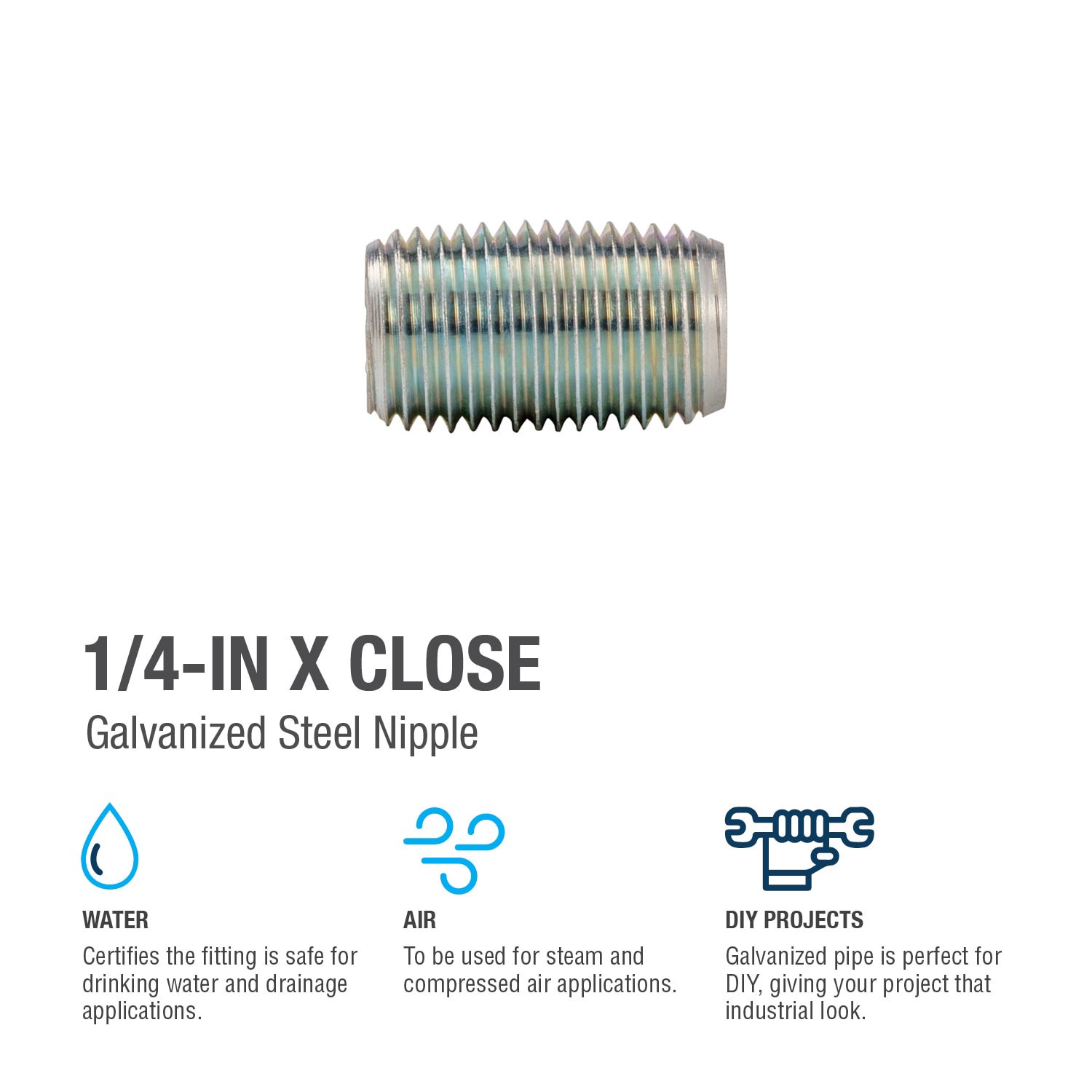 slide 4 of 6, RELIABILT 1/4-in x Close Galvanized Nipple, 1 ct