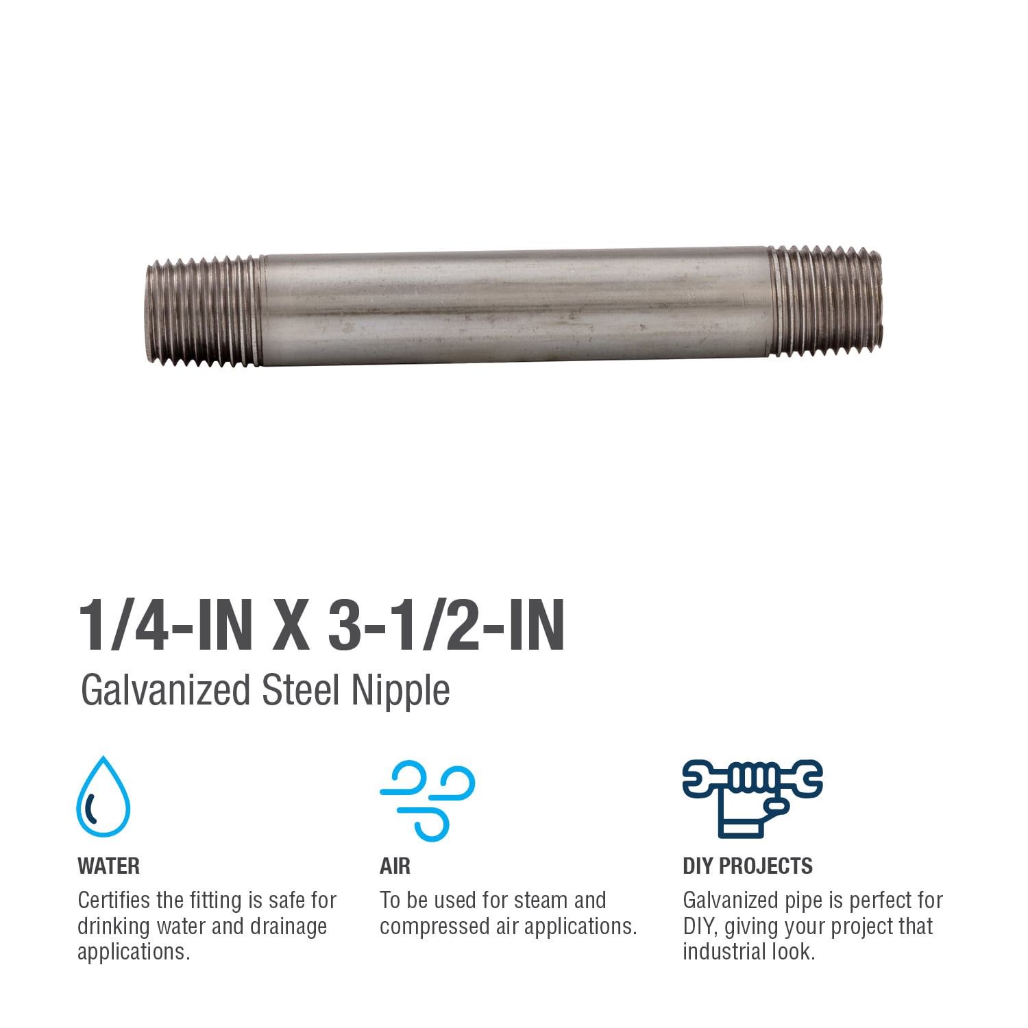 slide 4 of 6, RELIABILT 1/4-in x 3-1/2-in Galvanized Nipple, 1 ct