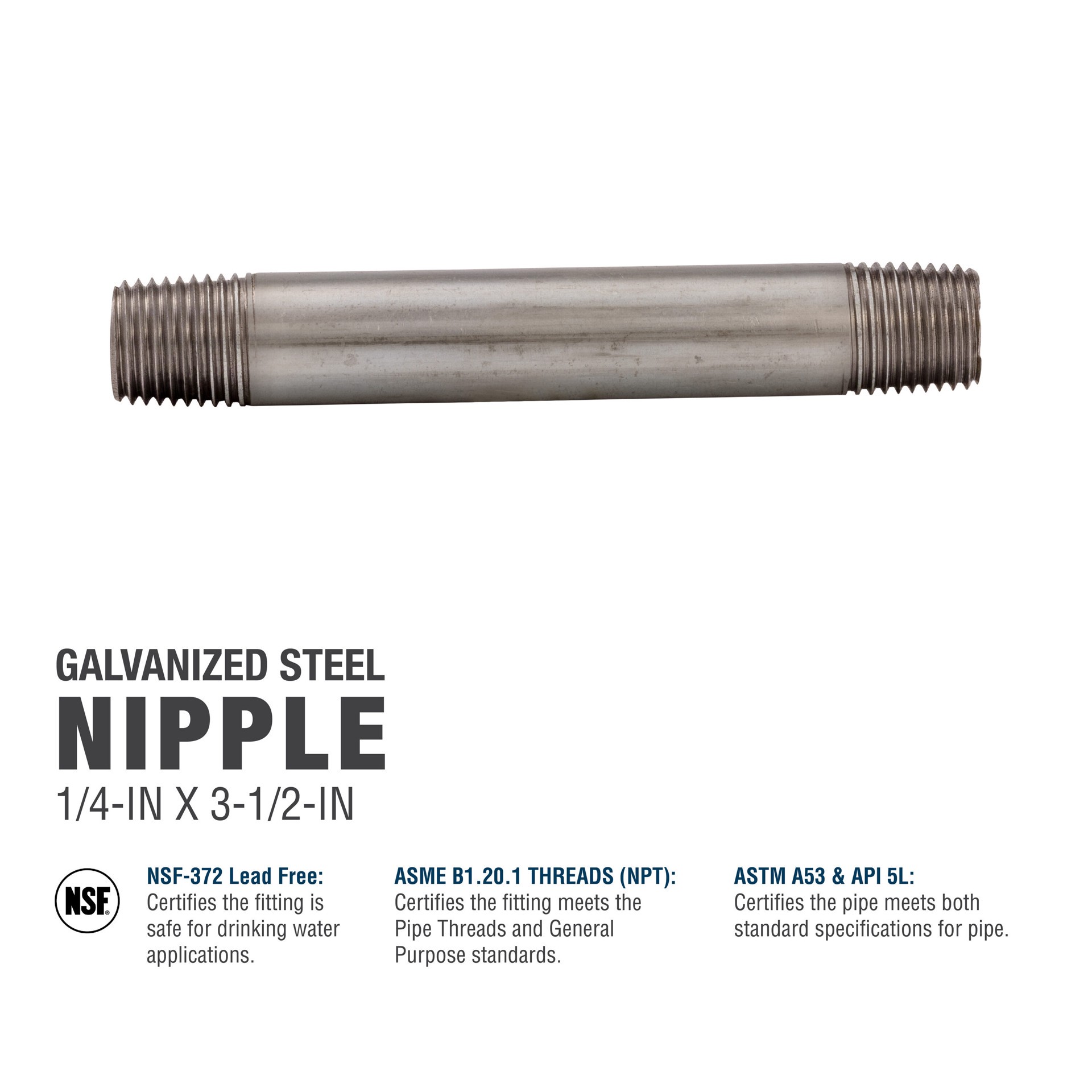 slide 5 of 6, RELIABILT 1/4-in x 3-1/2-in Galvanized Nipple, 1 ct