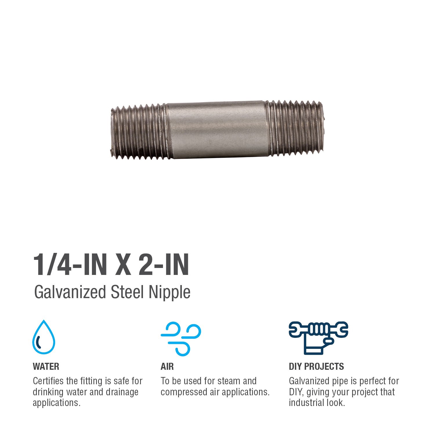 slide 4 of 6, RELIABILT 1/4-in x 2-in Galvanized Nipple, 1 ct