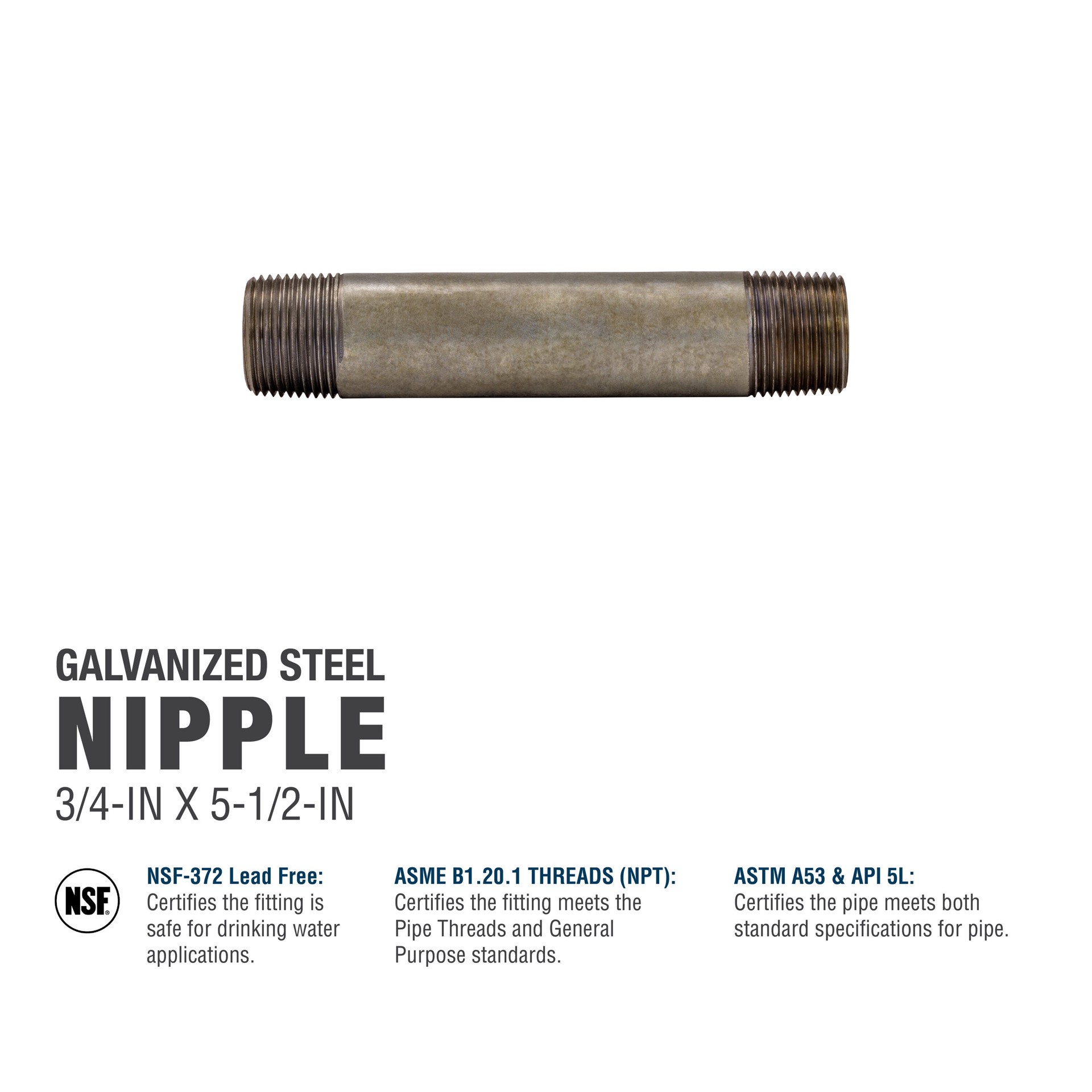 slide 5 of 6, RELIABILT 3/4-in x 5-1/2-in Galvanized Nipple, 1 ct