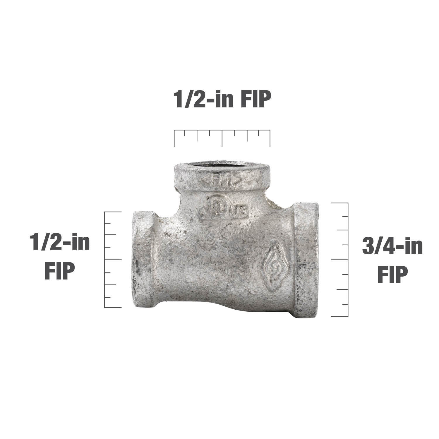 slide 6 of 6, RELIABILT 3/4-in x 1/2-in x 1/2-in Galvanized Reducing Tee, 1 ct