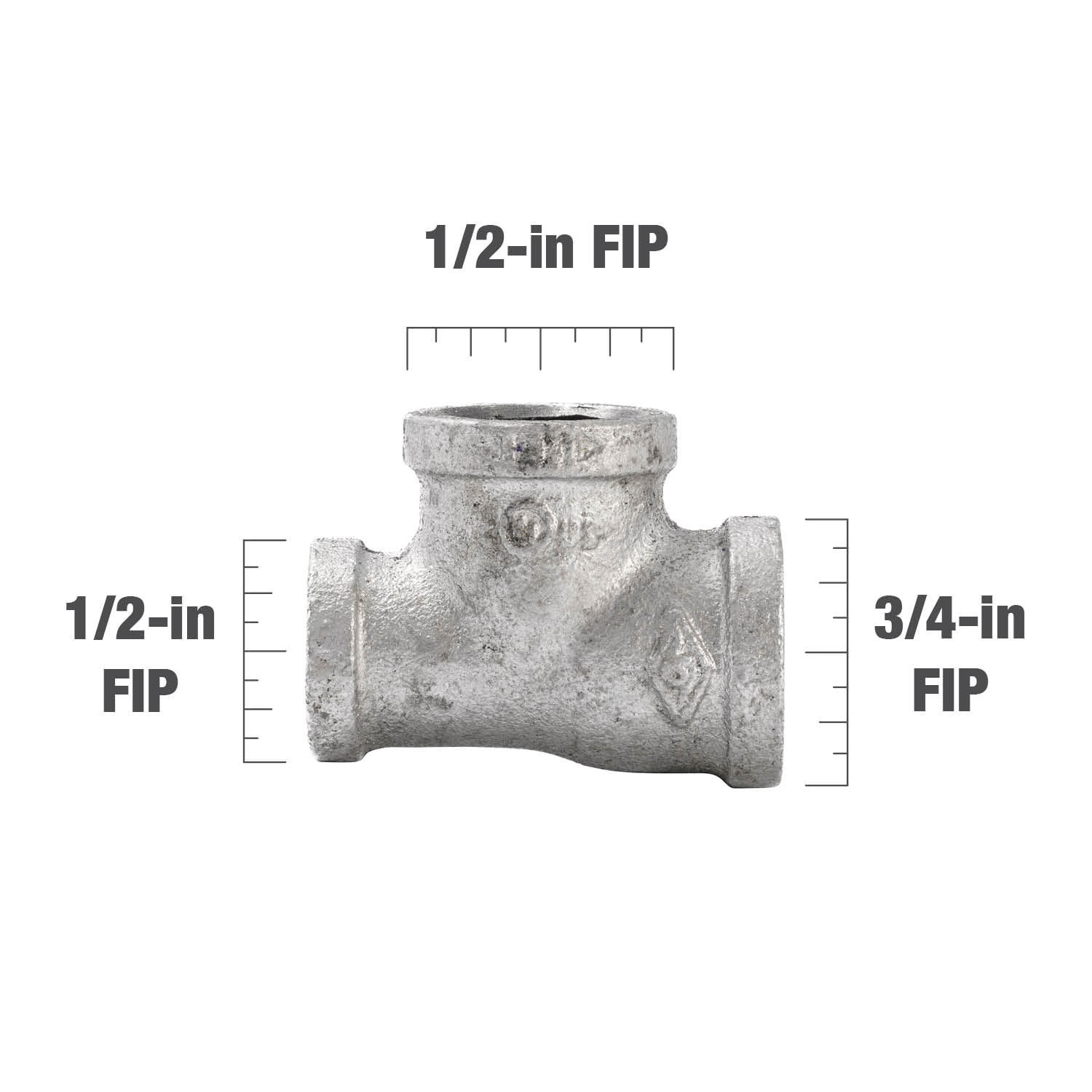 slide 6 of 6, RELIABILT 3/4-in x 1/2-in x 3/4-in Galvanized Reducing Tee, 1 ct