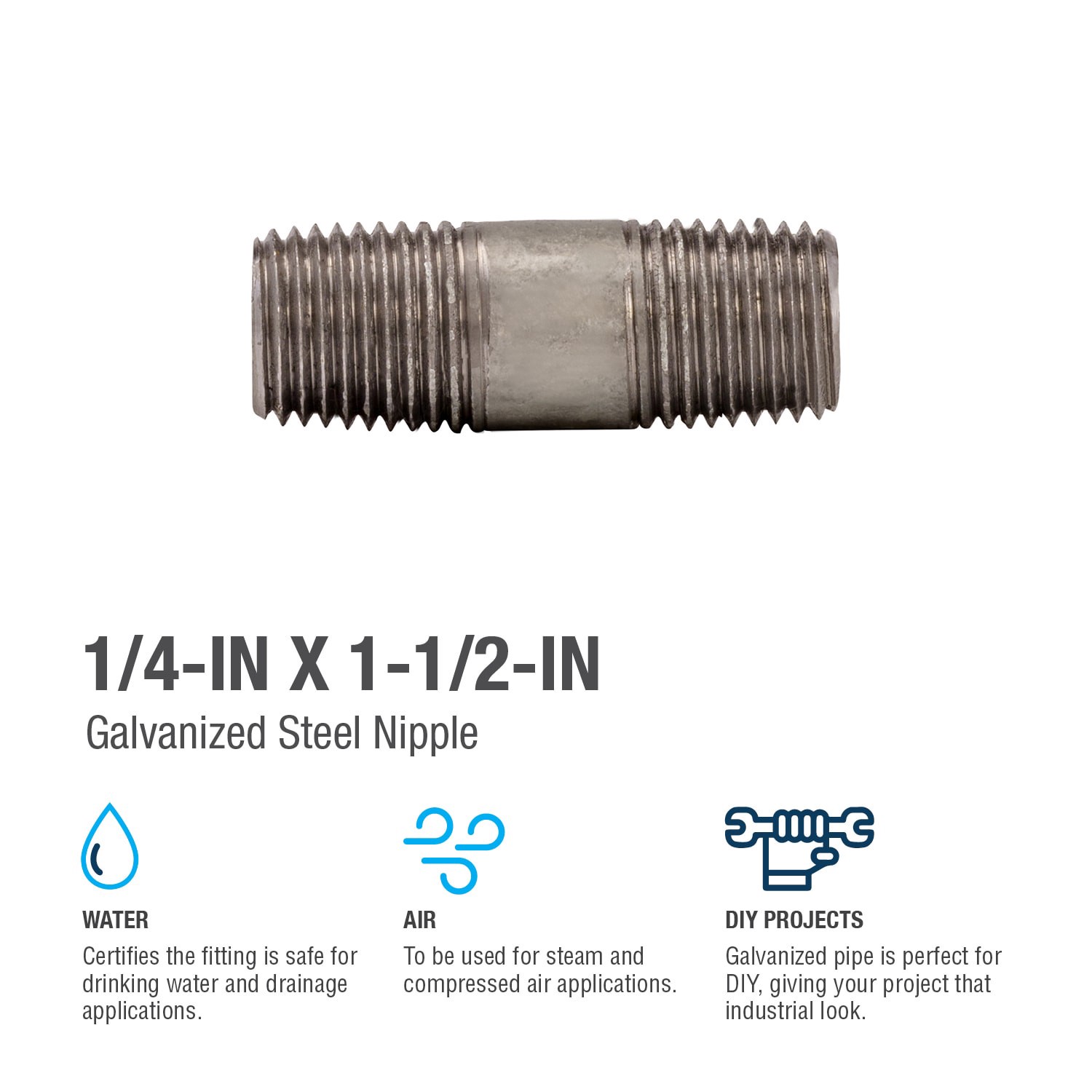 slide 4 of 6, RELIABILT 1/4-in x 1-1/2-in Galvanized Nipple, 1 ct