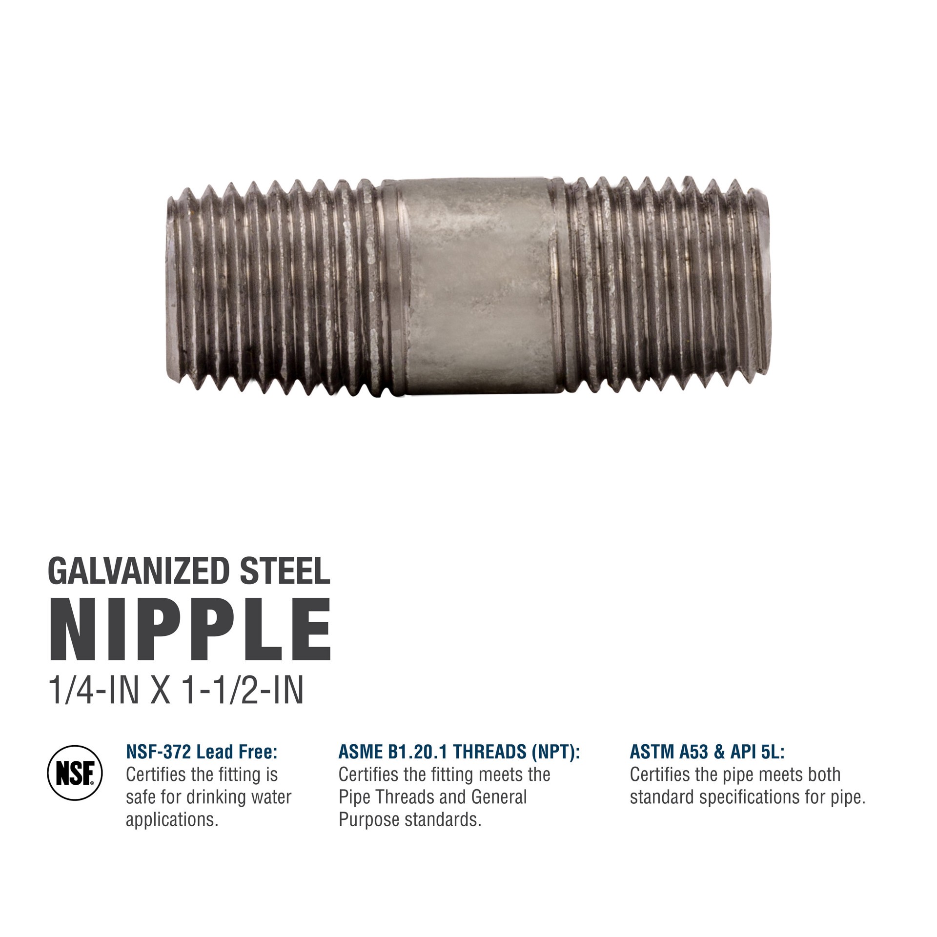 slide 5 of 6, RELIABILT 1/4-in x 1-1/2-in Galvanized Nipple, 1 ct