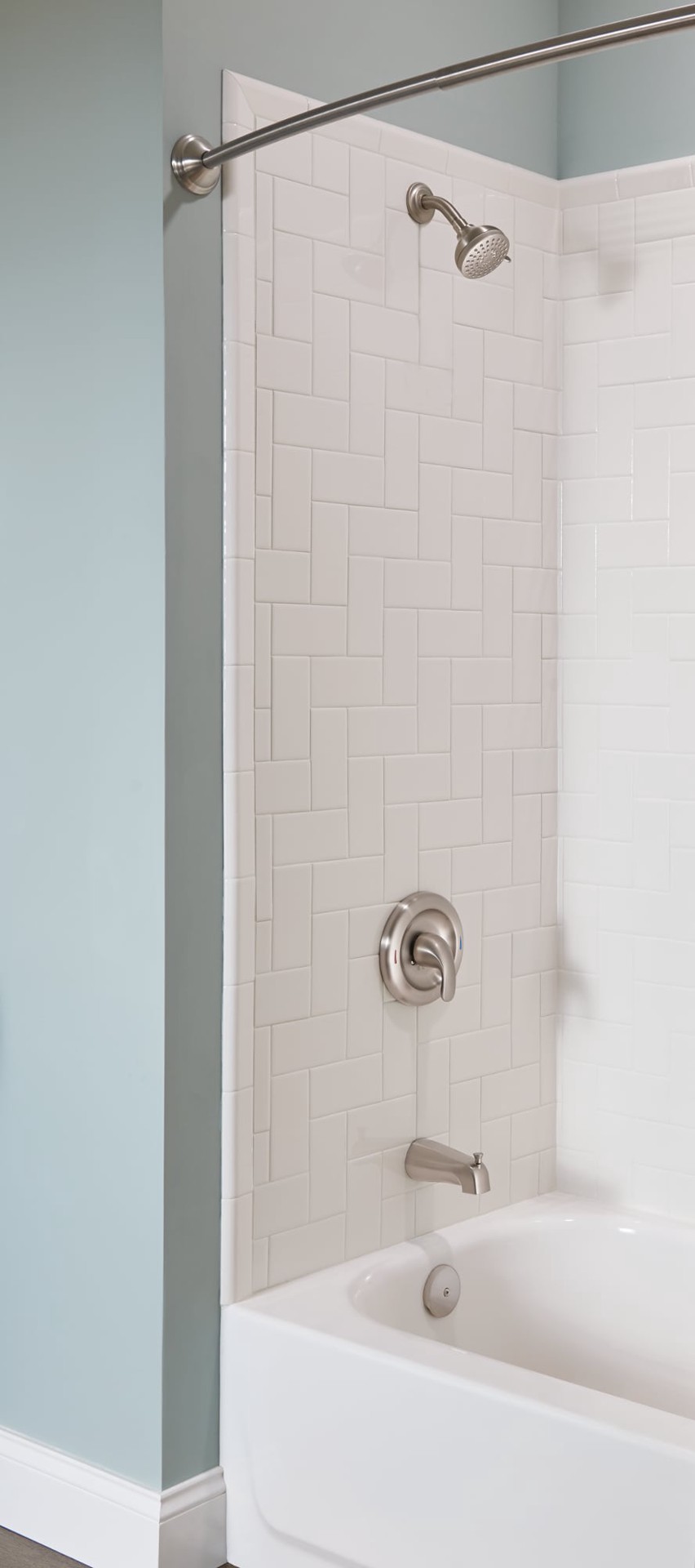 slide 4 of 6, Moen Adler Spot Resist Brushed Nickel 1-handle 3.5-in Round Bathtub and shower Faucet with Valve (Multi-function), 1 ct