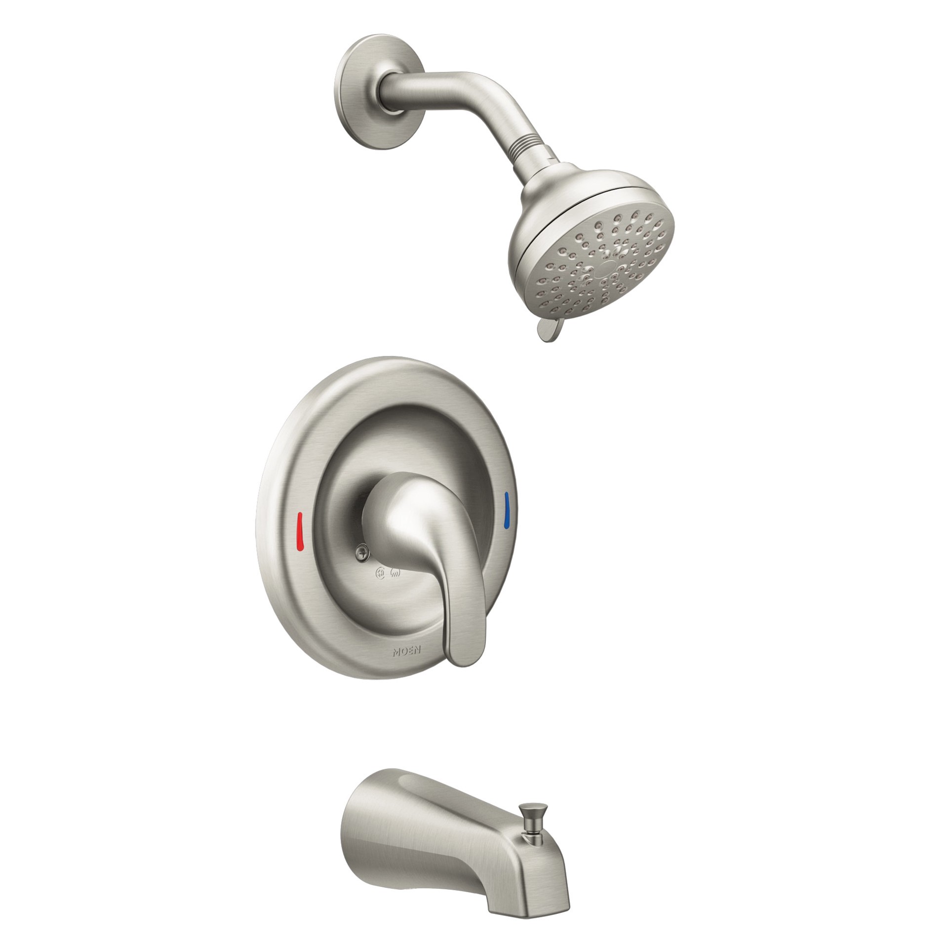 slide 1 of 6, Moen Adler Spot Resist Brushed Nickel 1-handle 3.5-in Round Bathtub and shower Faucet with Valve (Multi-function), 1 ct